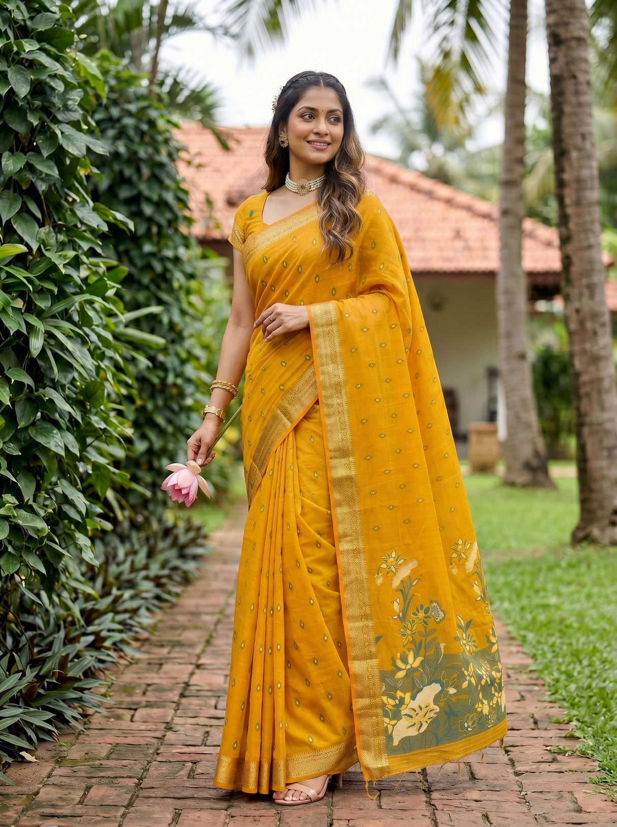 MIMOSA Gold Banarasi Art Silk Saree — pose 5 styling detail