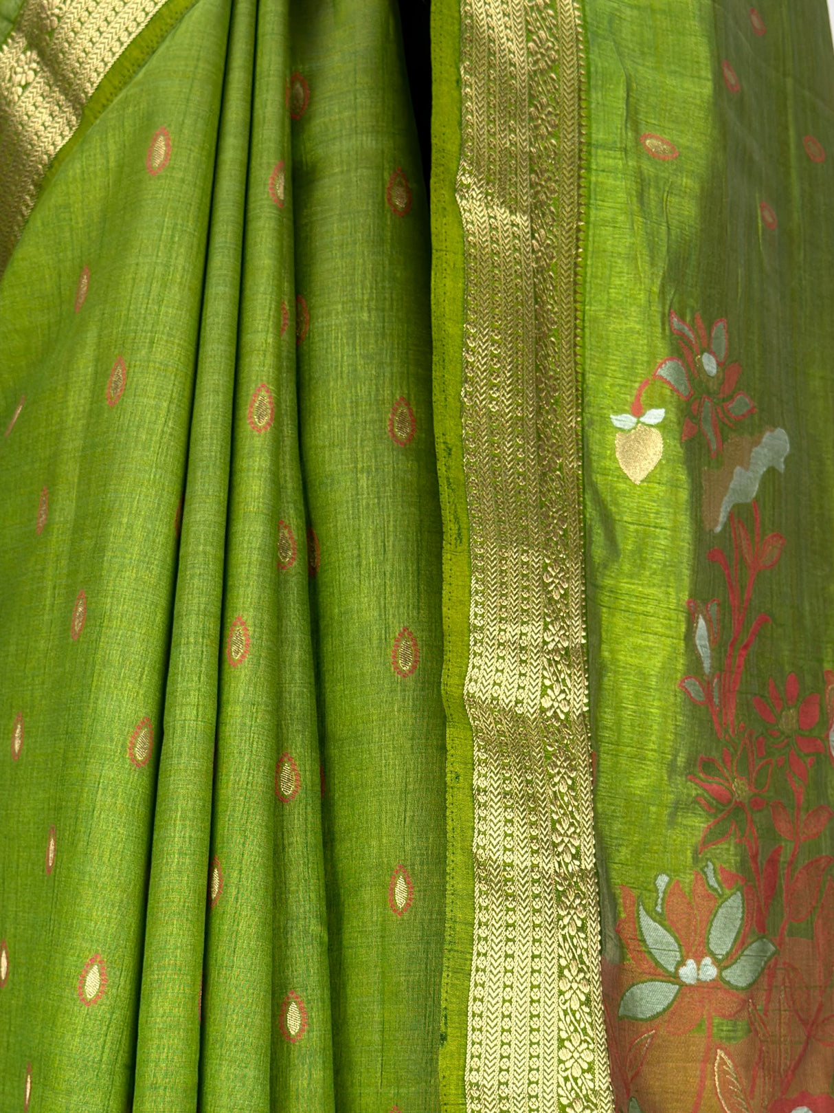 MIMOSA Olive Banarasi Art Silk Saree — fleets shot full lifestyle