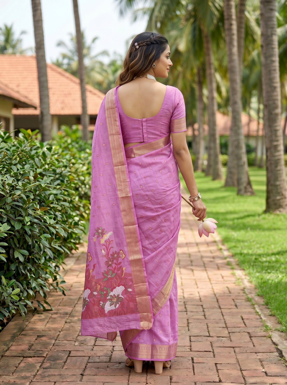 MIMOSA Pink Banarasi Art Silk Saree — Model closeup