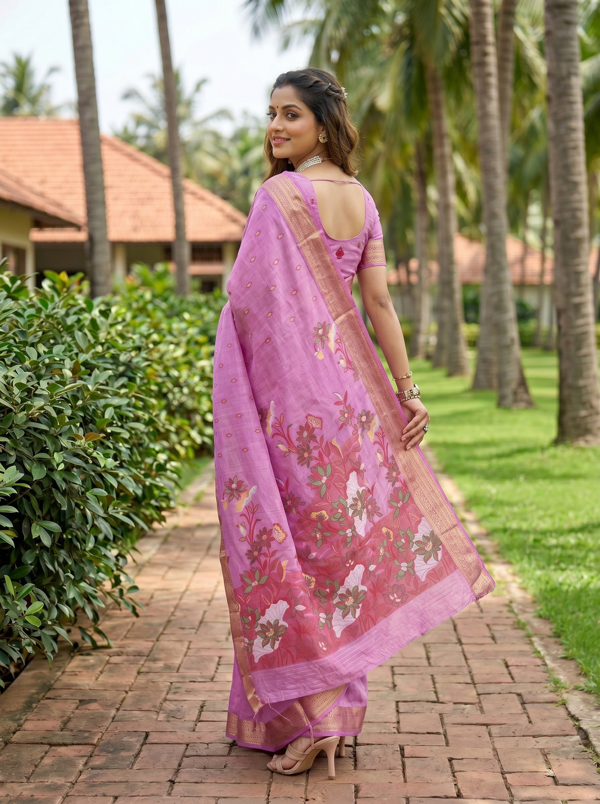 MIMOSA Pink Banarasi Art Silk Saree — pose 7 styling detail
