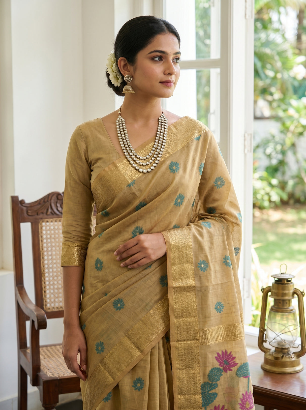 MIMOSA Chikoo Banarasi Art Silk Saree β pose 10 styling detail