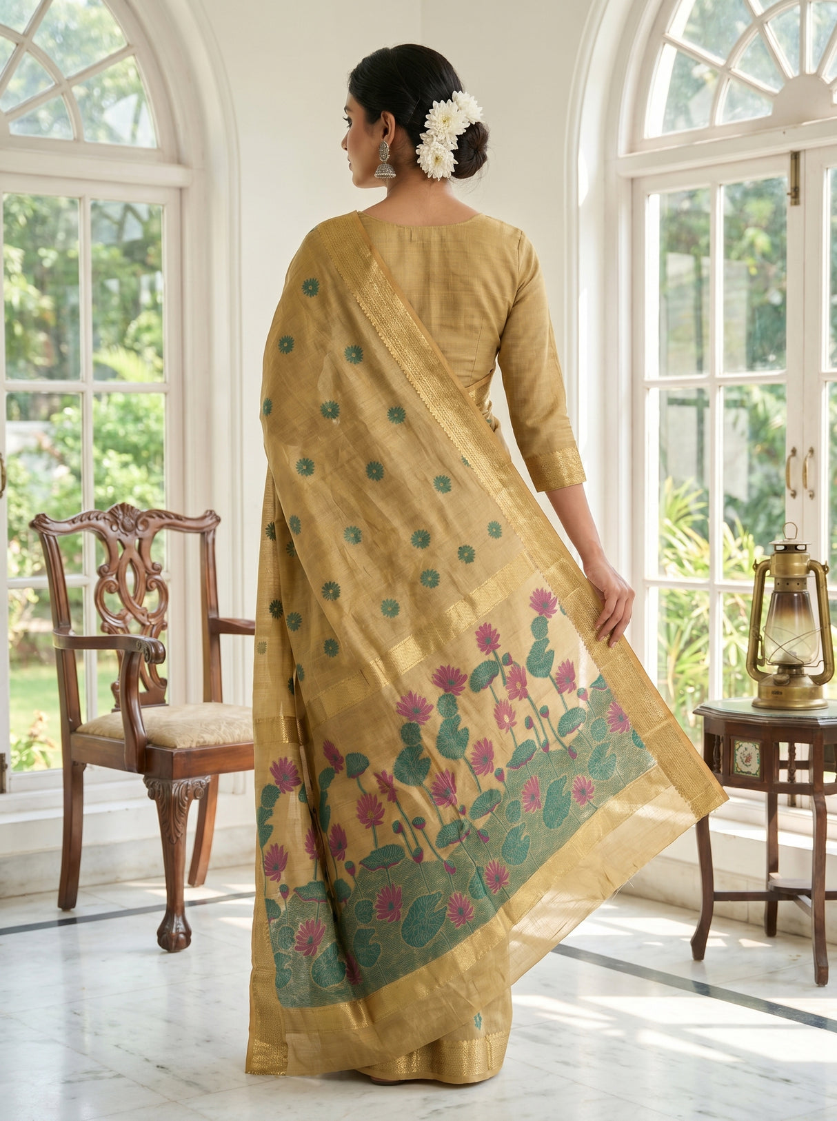 MIMOSA Chikoo Banarasi Art Silk Saree β Unstitched Blouse Piece