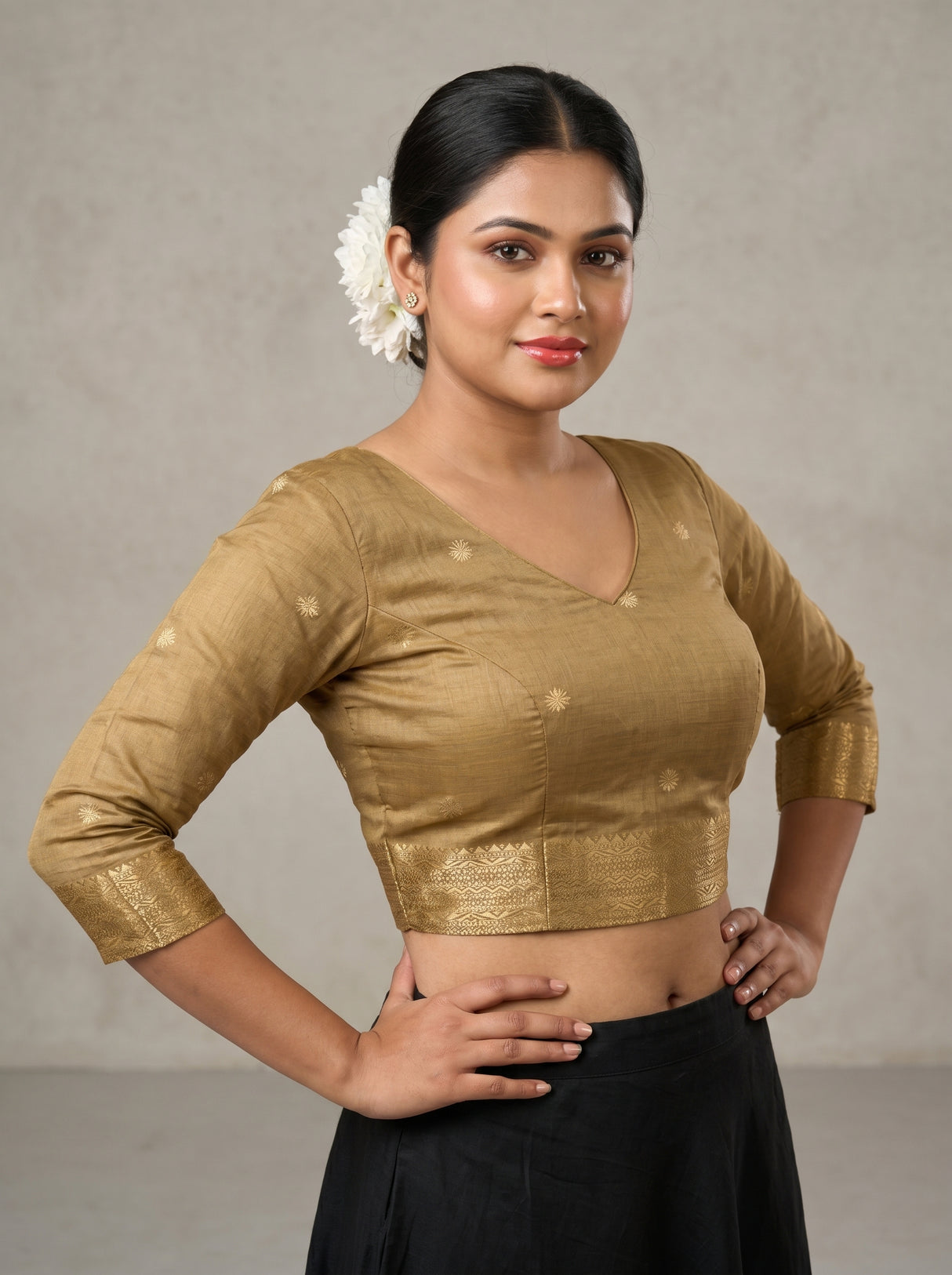 MIMOSA Chikoo Banarasi Art Silk Saree β blouse close-up