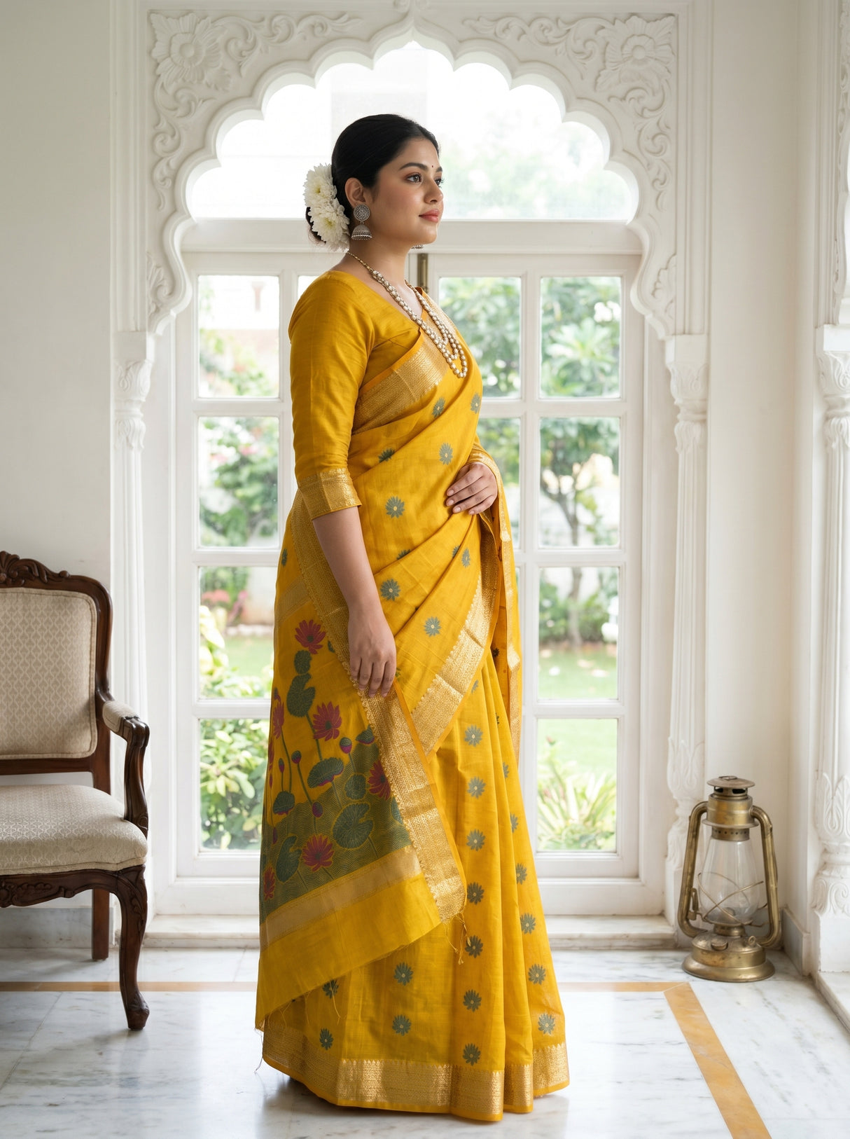 MIMOSA Gold Banarasi Art Silk Saree β Styled Model View