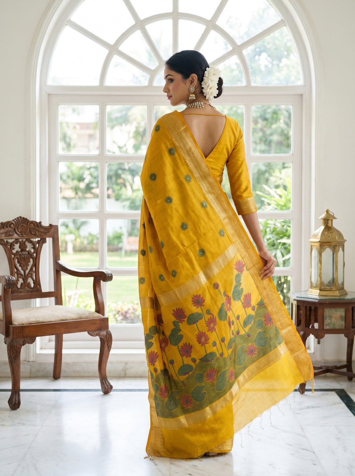 MIMOSA Gold Banarasi Art Silk Saree β pose 9 styling detail