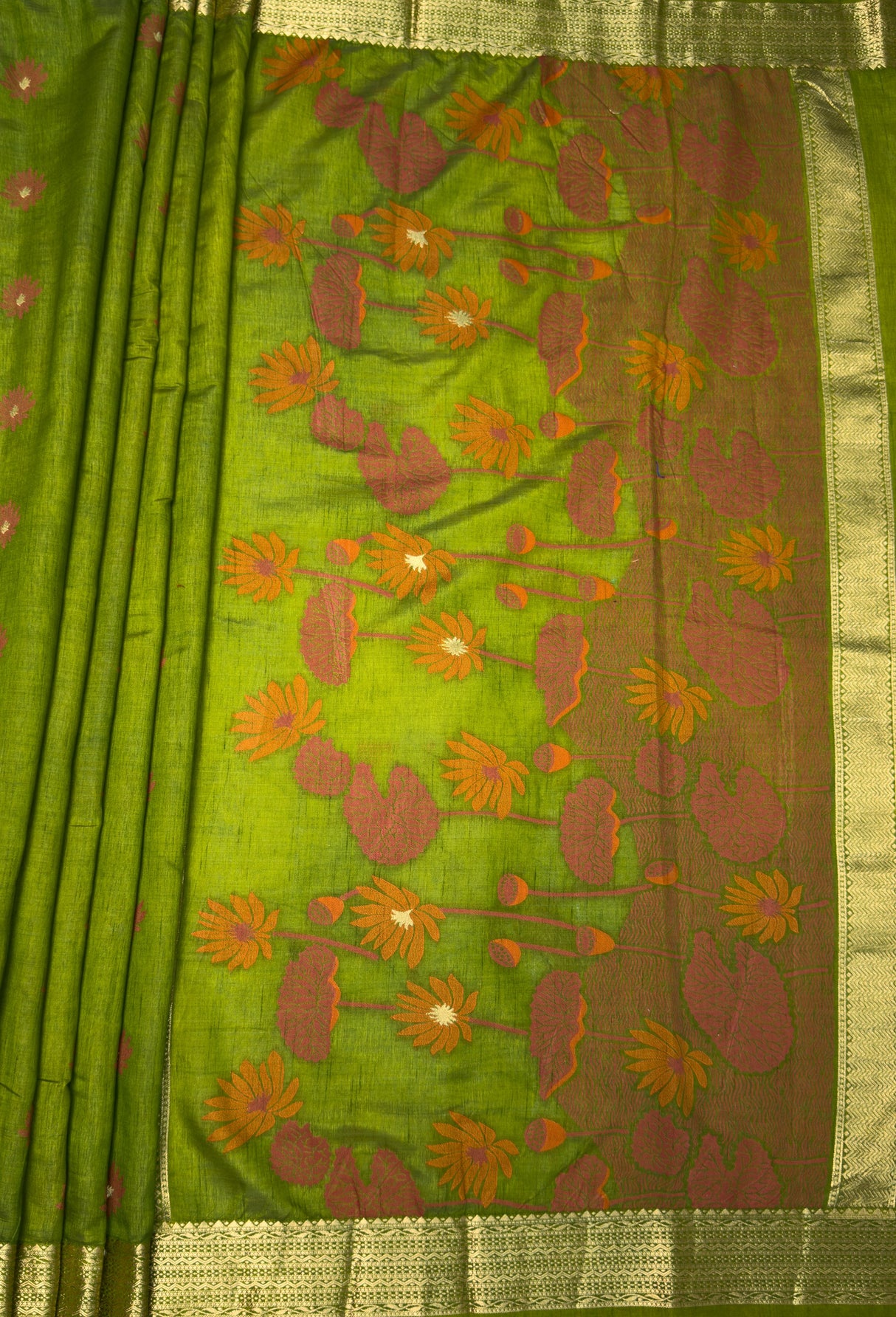 MIMOSA Olive Banarasi Art Silk Saree β pallu and zari work detail