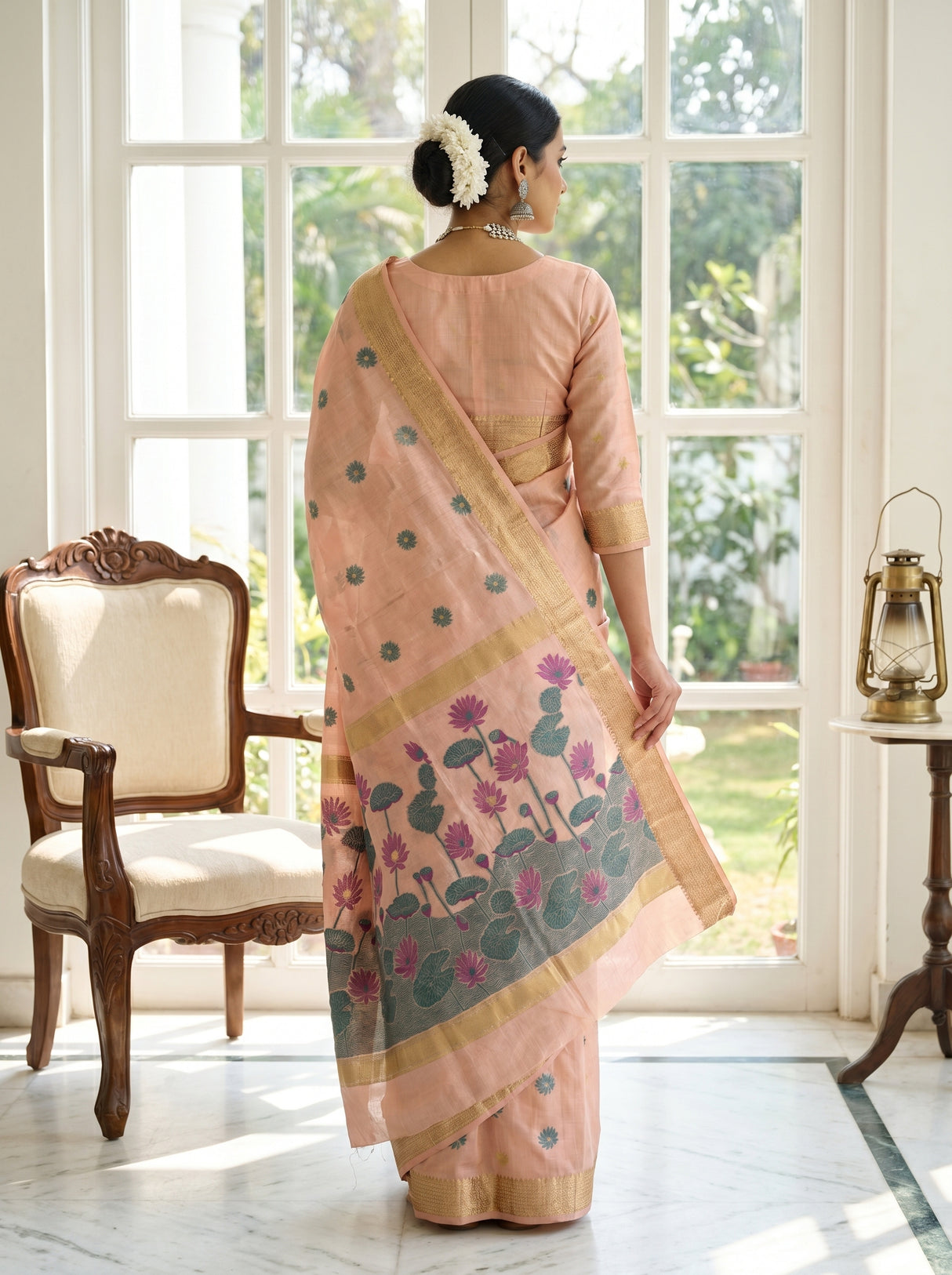 MIMOSA Peach Banarasi Art Silk Saree β Unstitched Blouse Piece