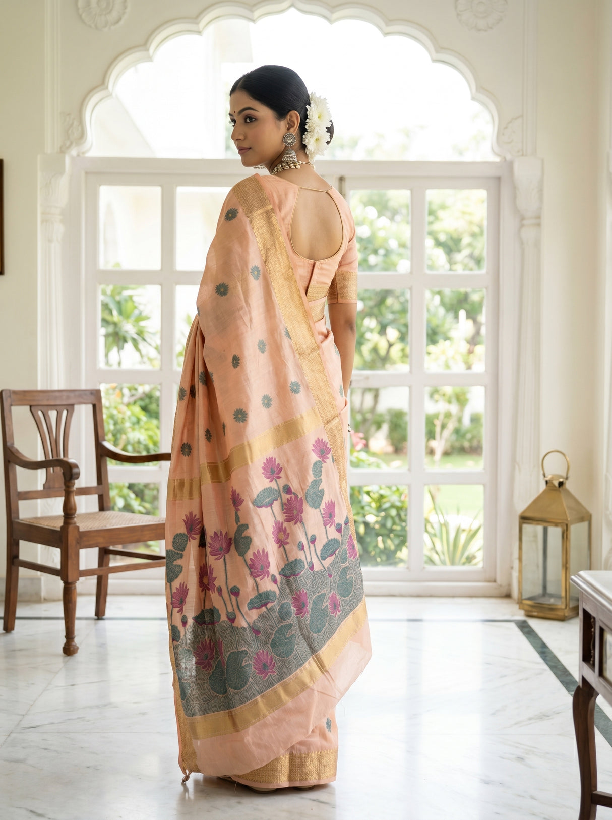 MIMOSA Peach Banarasi Art Silk Saree β pose 9 styling detail