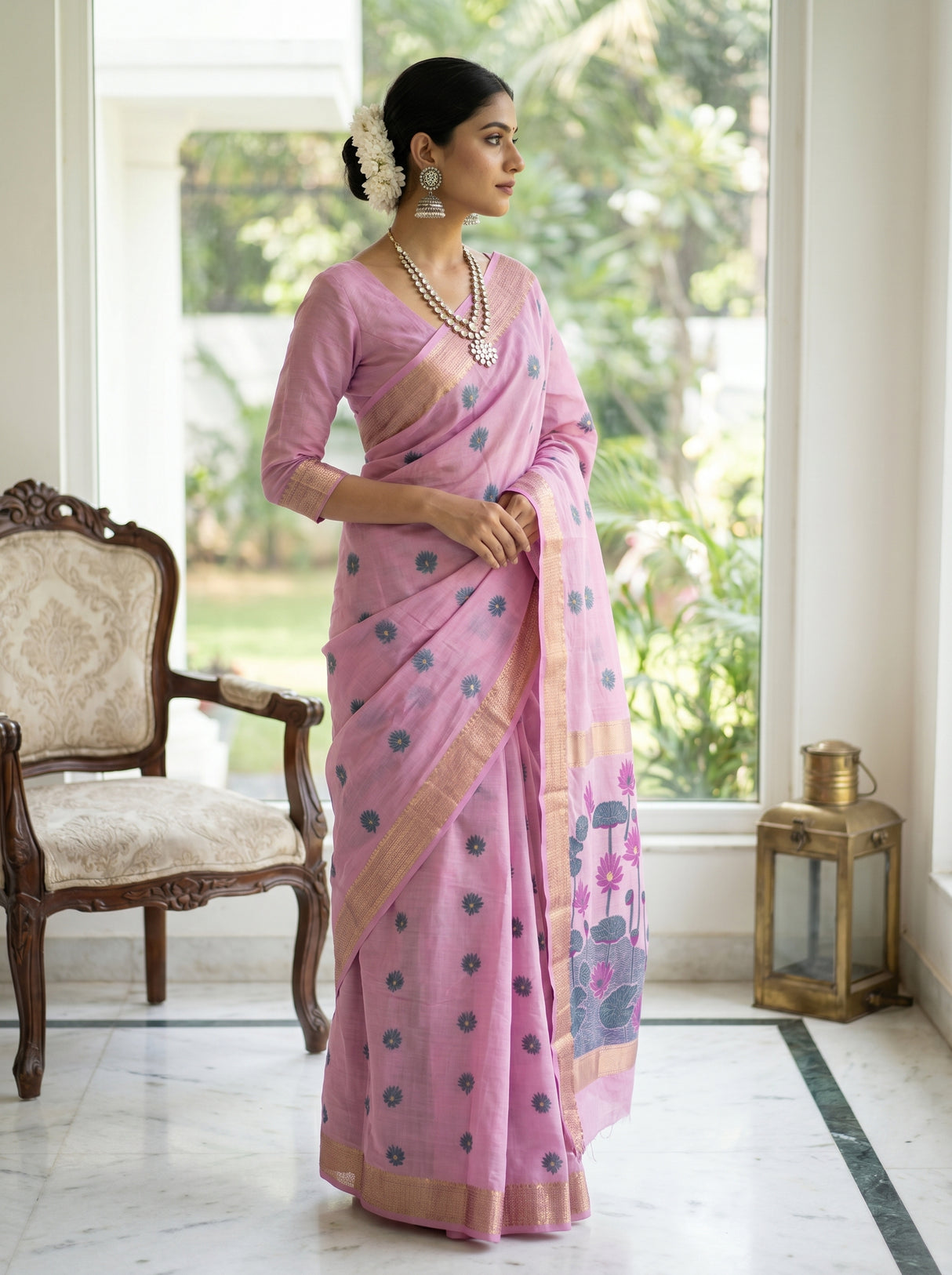 MIMOSA Pink Banarasi Art Silk Saree β Styled Model View