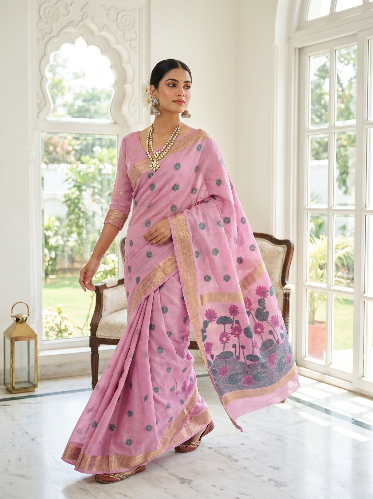 MIMOSA Pink Banarasi Art Silk Saree β pose 7 styling detail