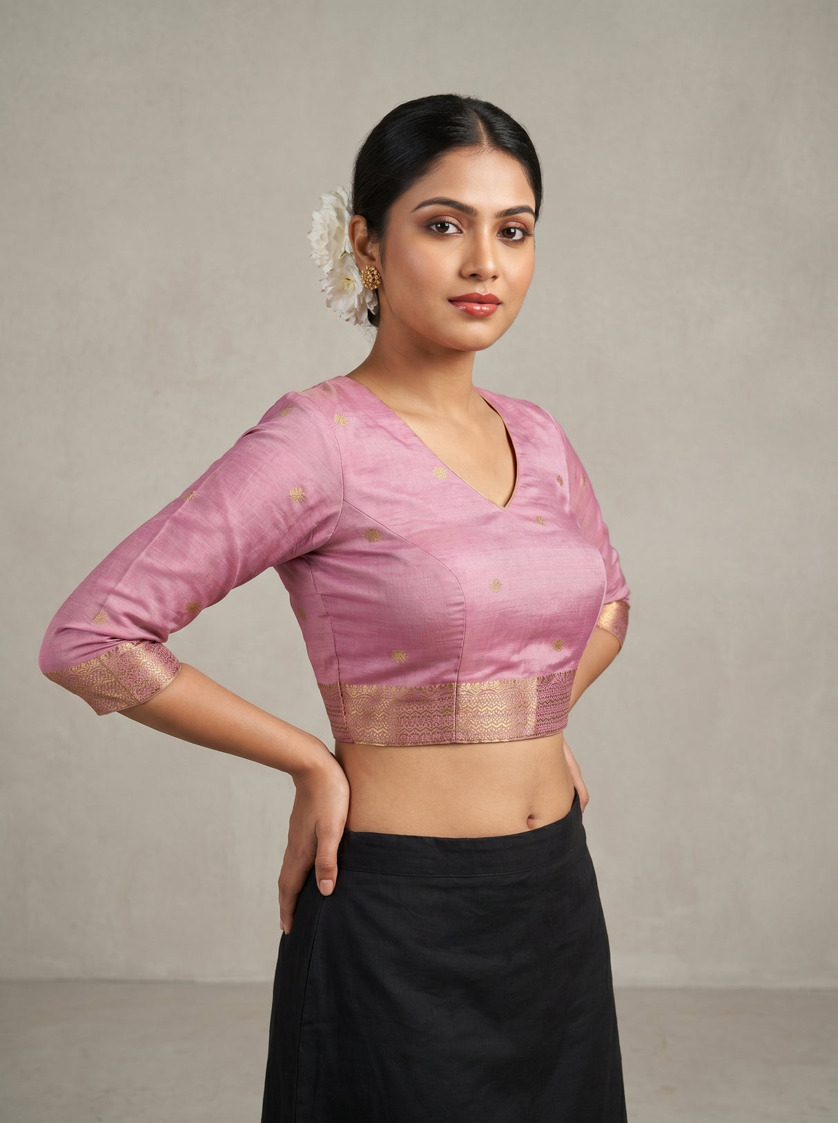 MIMOSA Pink Banarasi Art Silk Saree β blouse close-up