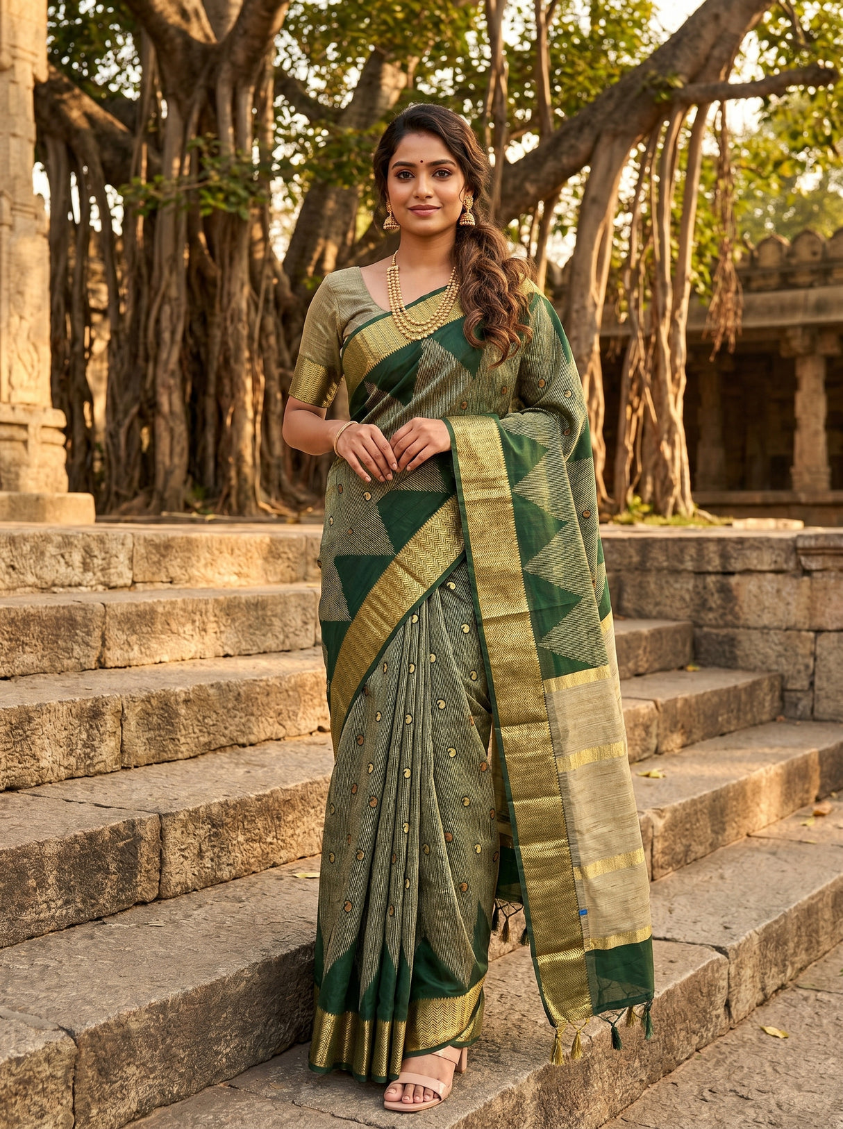 MIMOSA Green Banarasi Art Silk Saree β Mannequin Draped View