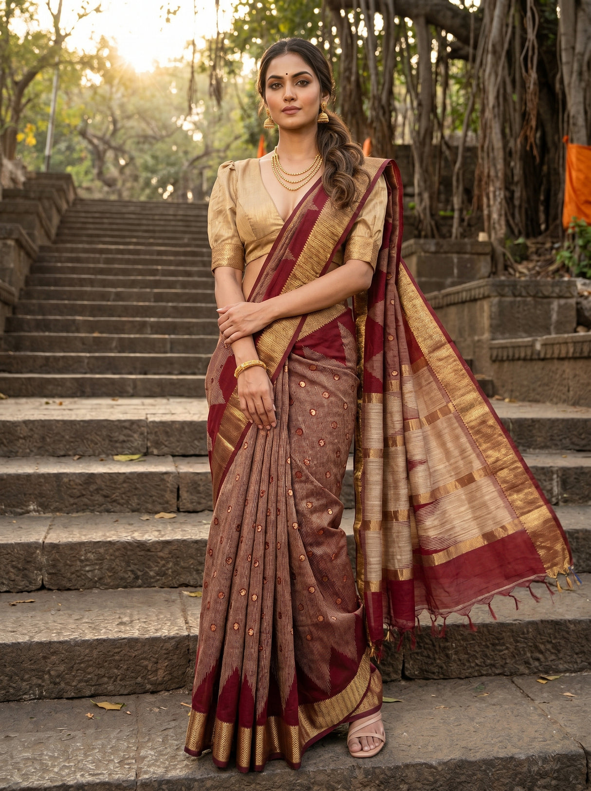 MIMOSA Maroon Banarasi Art Silk Saree β Unstitched Blouse Piece