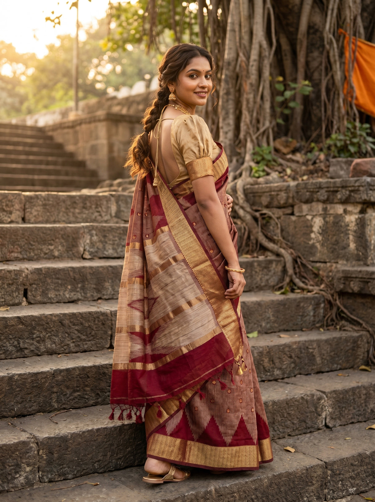MIMOSA Maroon Banarasi Art Silk Saree β pose 9 styling detail