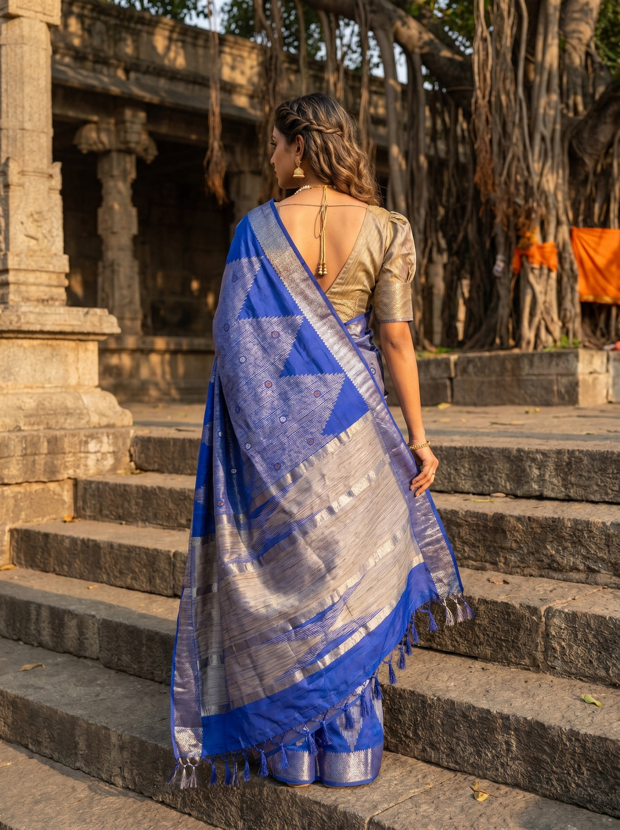 MIMOSA Royal Blue Banarasi Art Silk Saree β Unstitched Blouse Piece