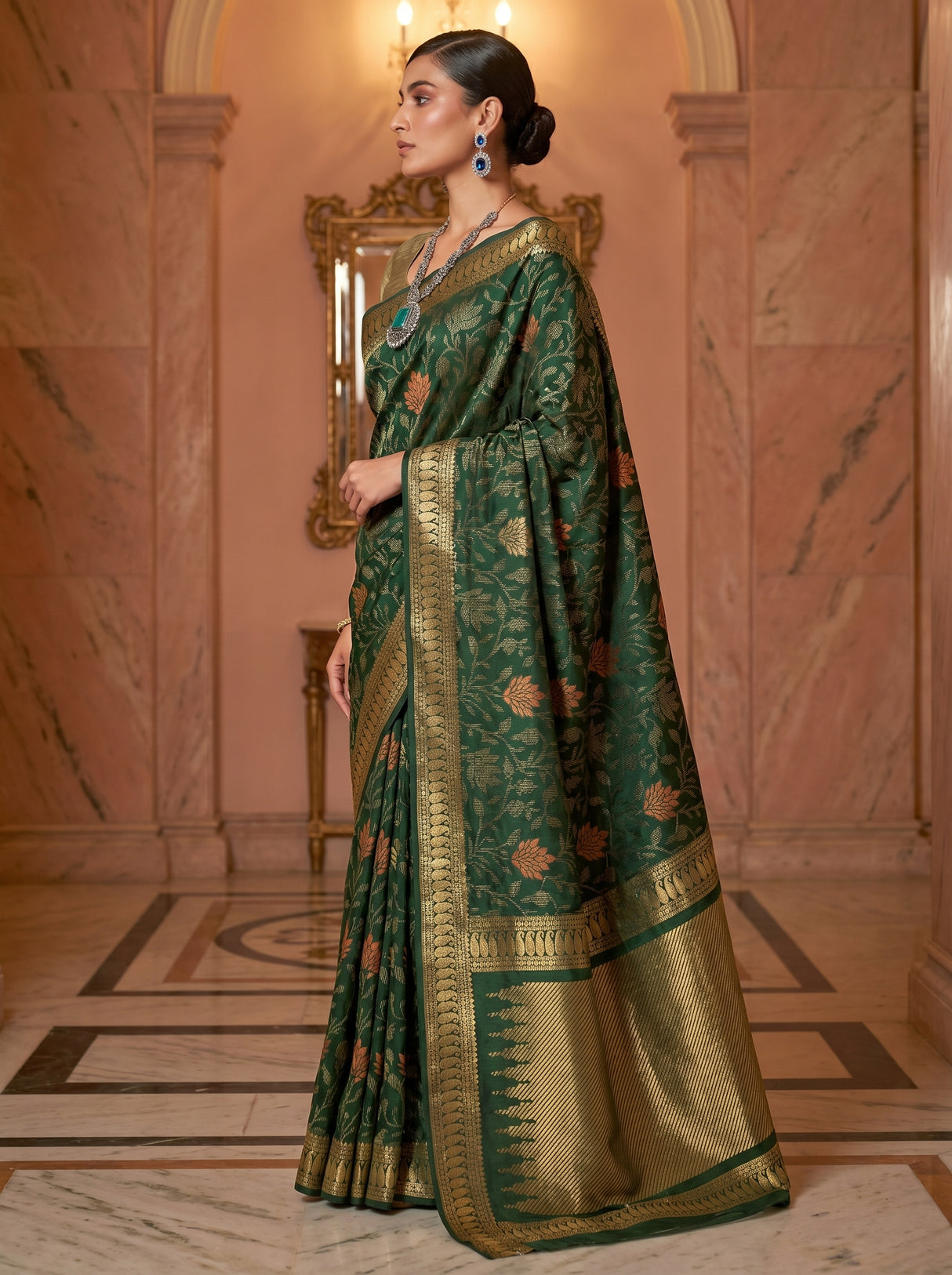 MIMOSA Green Banarasi Art Silk Saree β Blouse Piece Detail