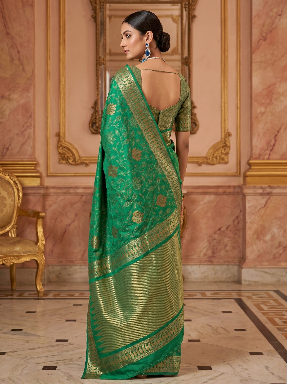 MIMOSA Rama Banarasi Art Silk Saree β pose 9 styling detail