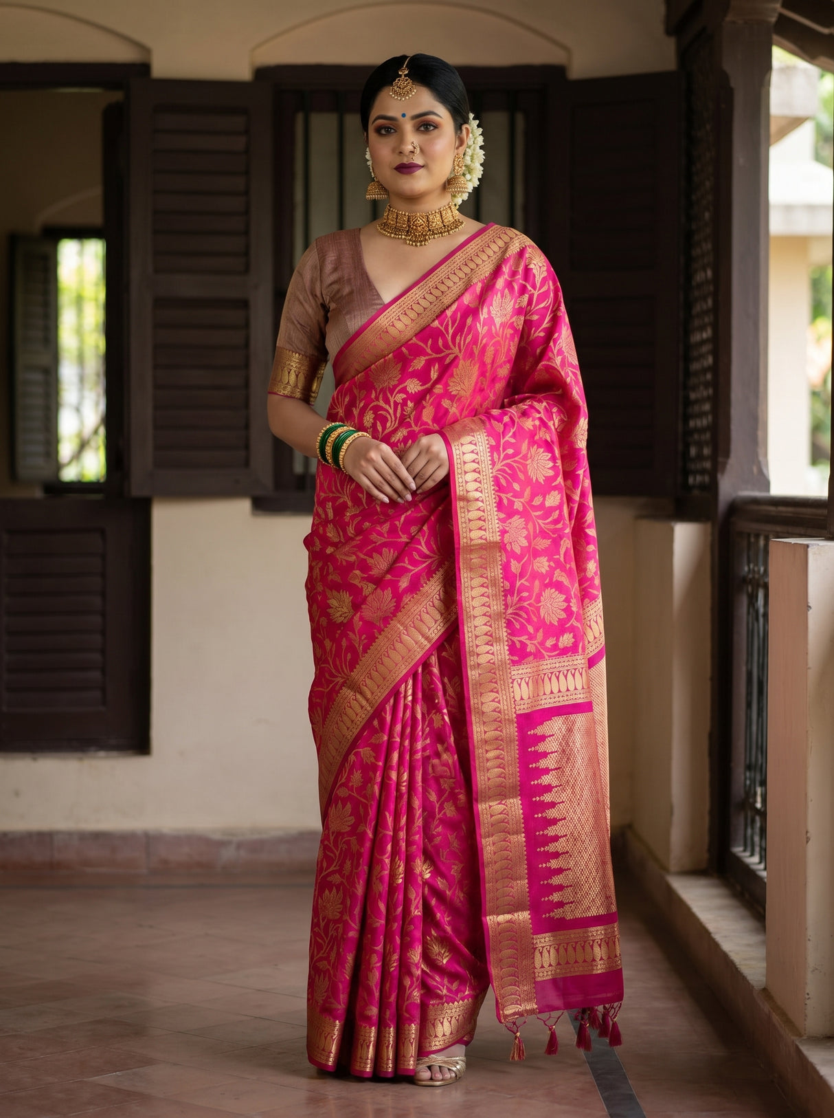 MIMOSA Rani Banarasi Art Silk Saree β Draped Mannequin View