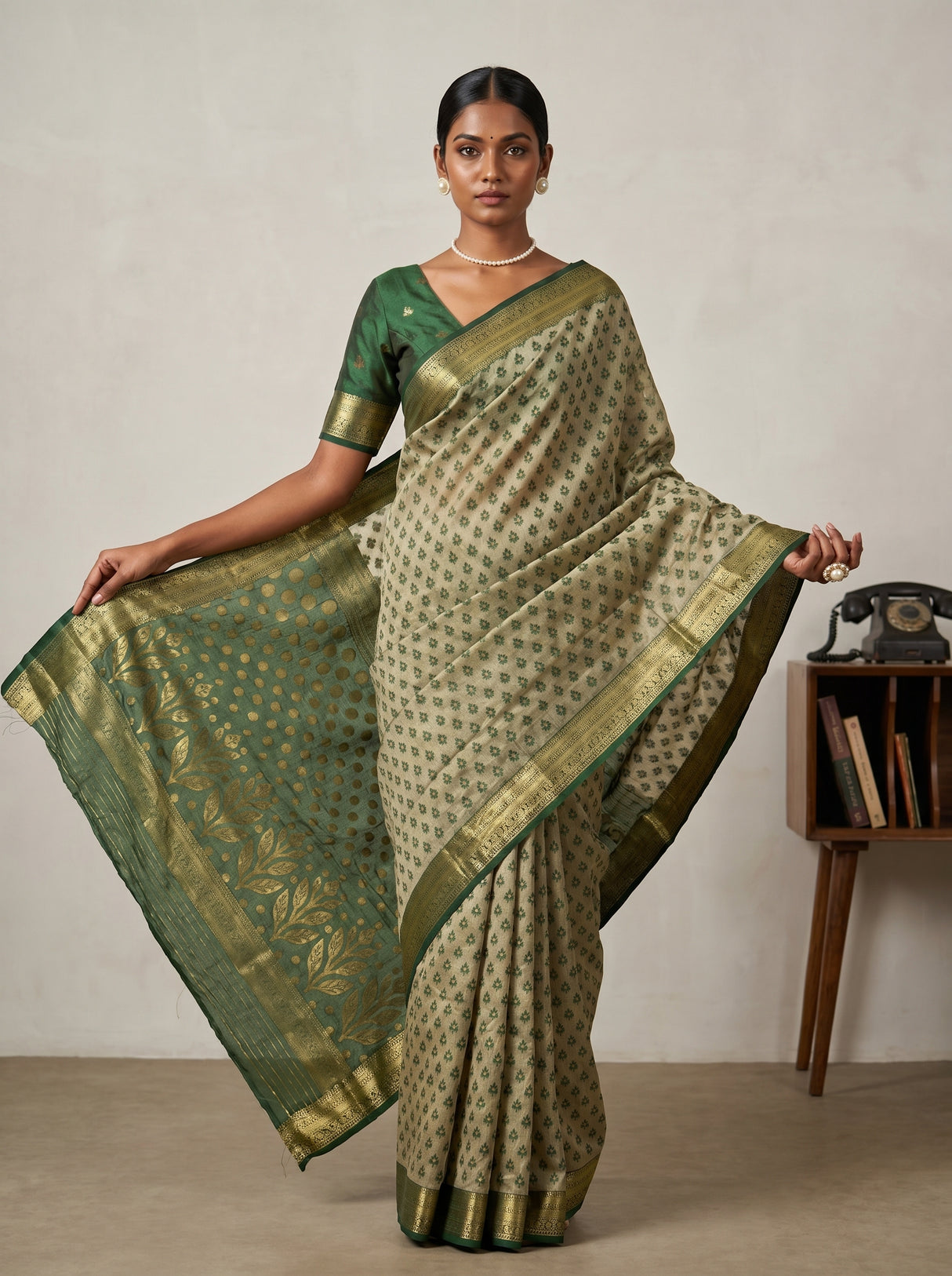 MIMOSA Green Banarasi Art Silk Saree β pose 6 styling detail