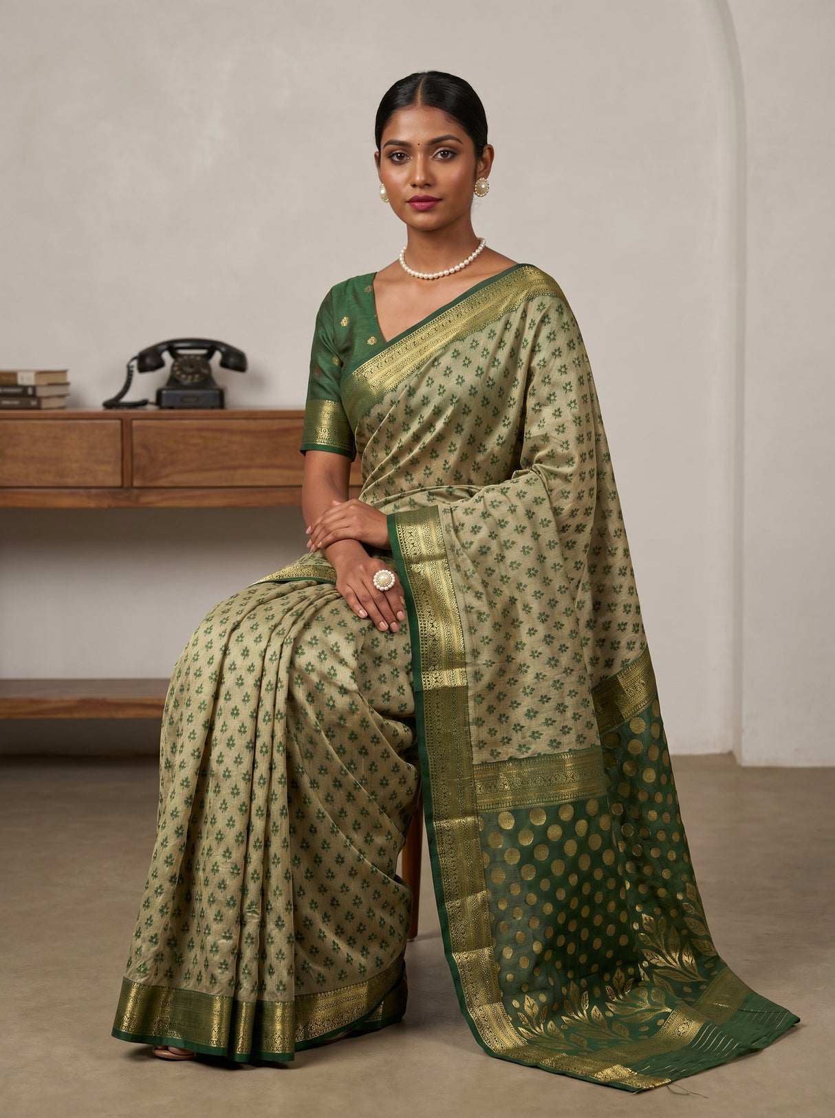MIMOSA Green Banarasi Art Silk Saree β pose 8 styling detail