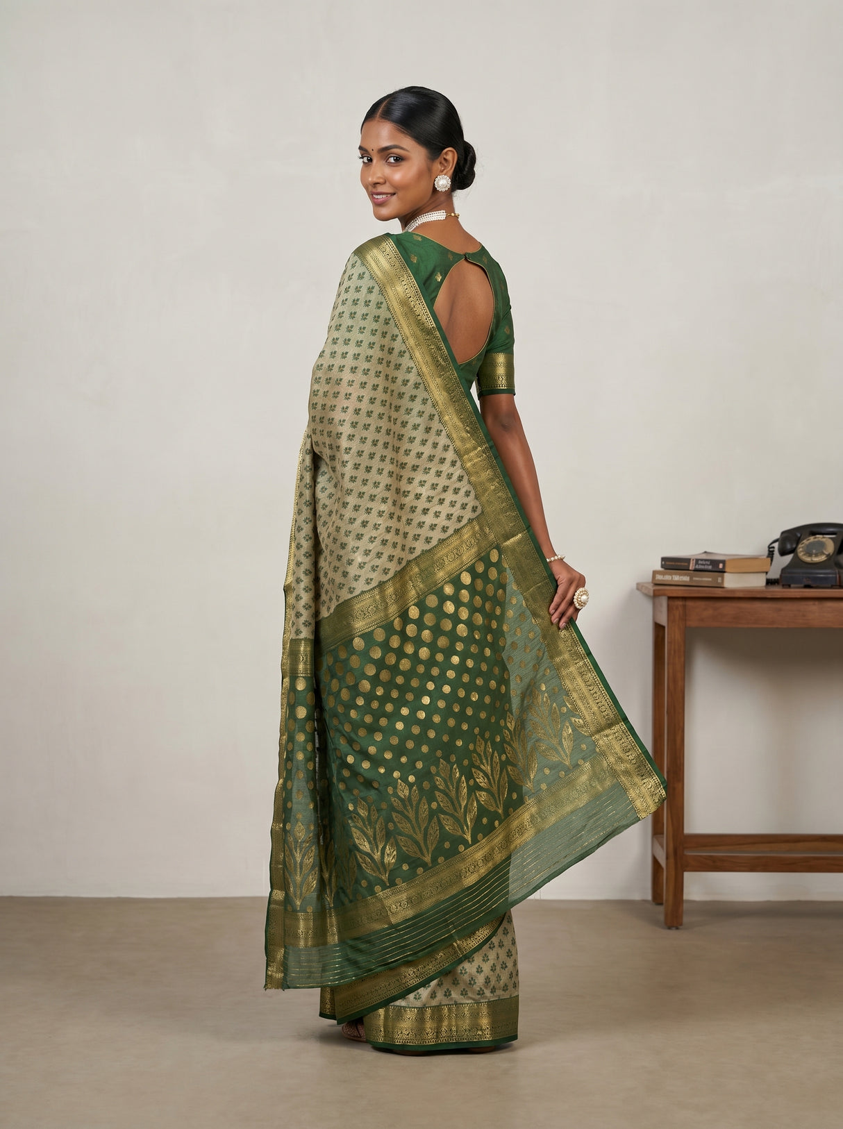 MIMOSA Green Banarasi Art Silk Saree β pose 9 styling detail
