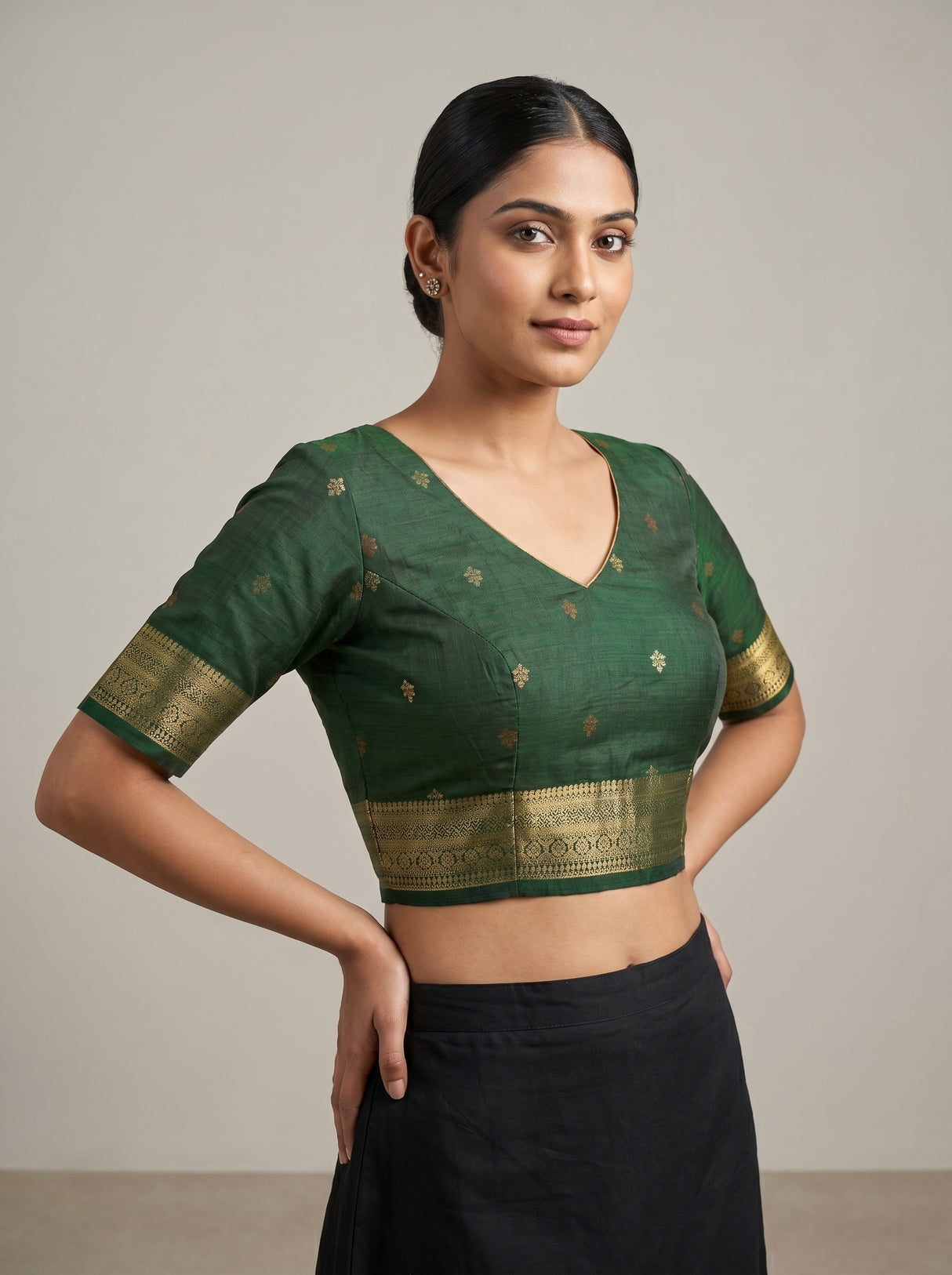 MIMOSA Green Banarasi Art Silk Saree β blouse close-up