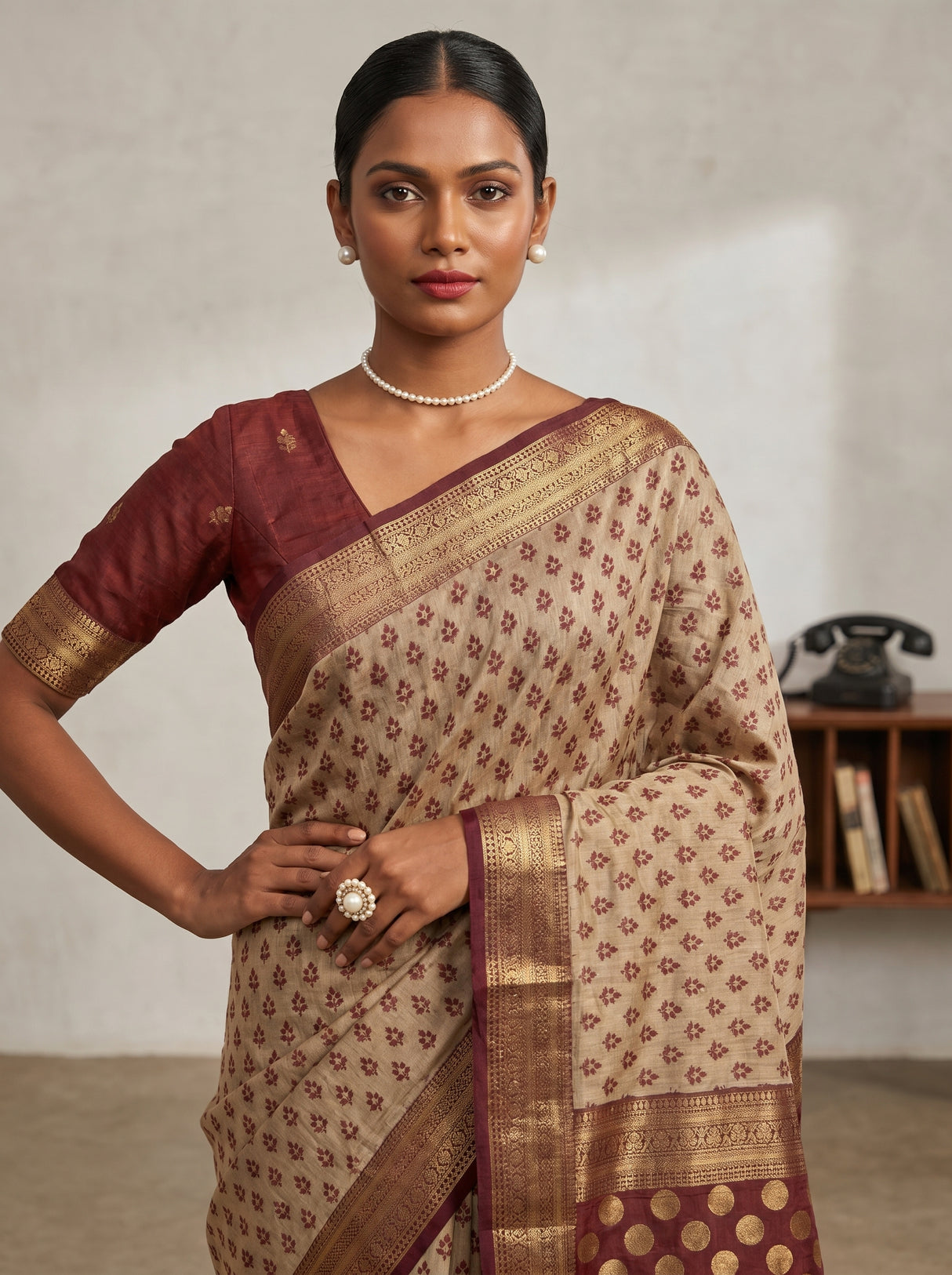 MIMOSA Maroon Banarasi Art Silk Saree β pose 10 styling detail