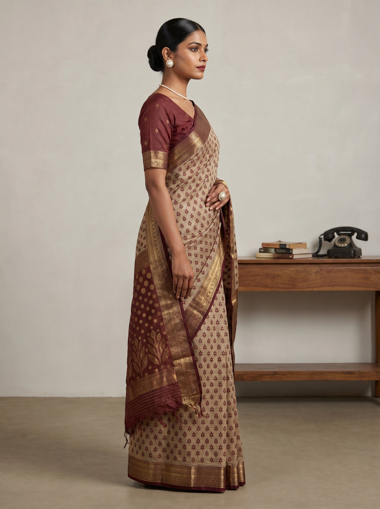 MIMOSA Maroon Banarasi Art Silk Saree β Model pose