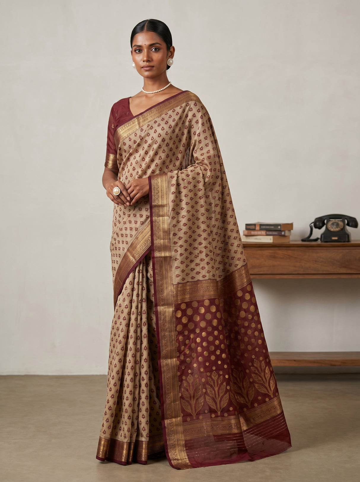 MIMOSA Maroon Banarasi Art Silk Saree β pose 5 styling detail