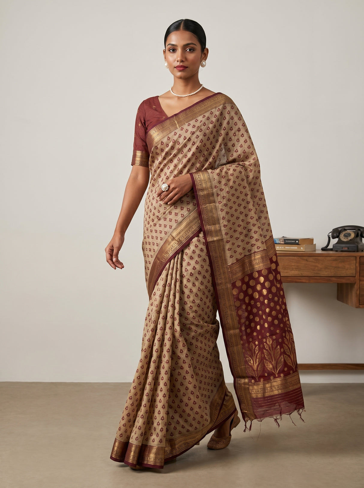 MIMOSA Maroon Banarasi Art Silk Saree β pose 7 styling detail