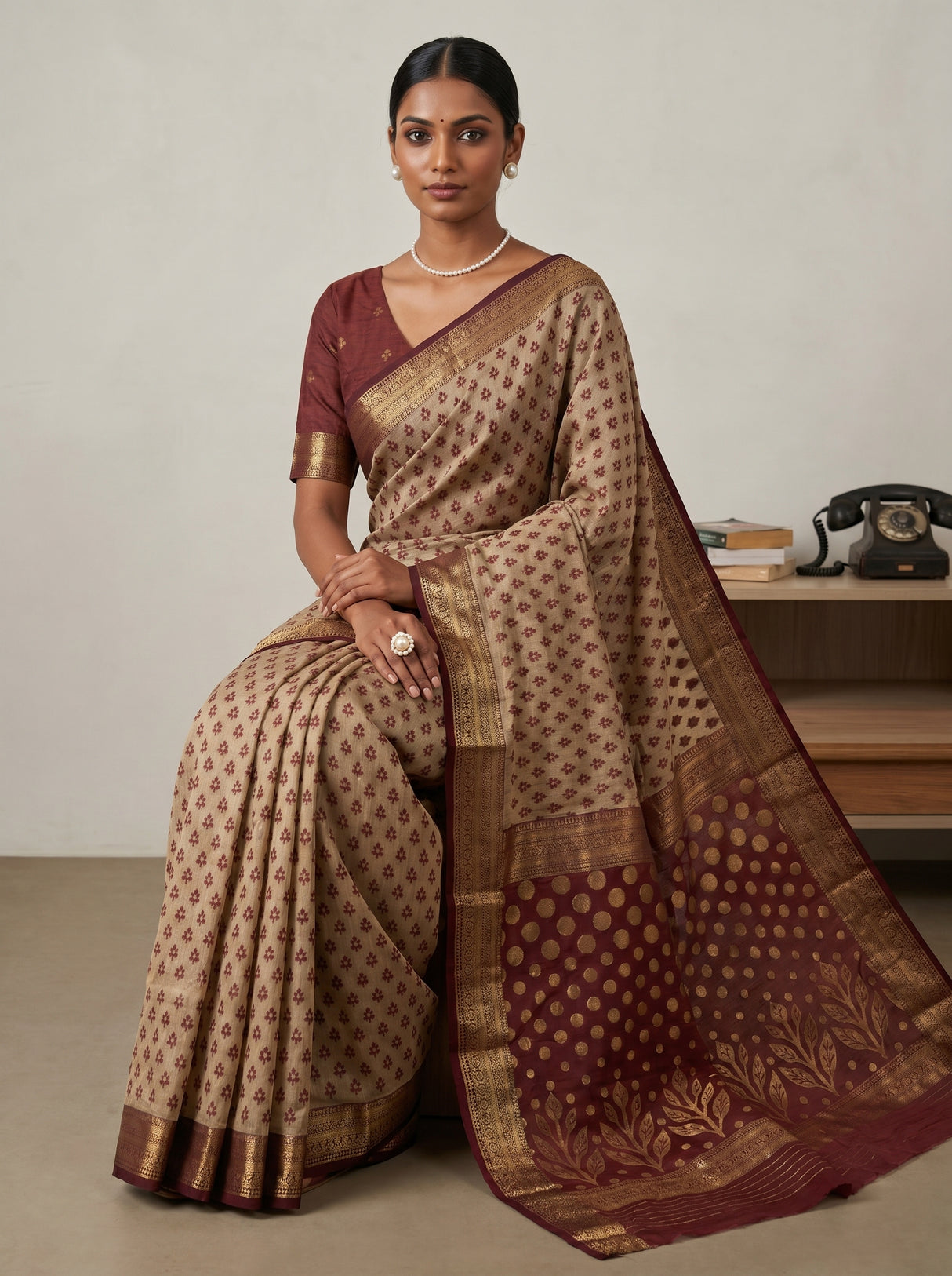 MIMOSA Maroon Banarasi Art Silk Saree β pose 8 styling detail