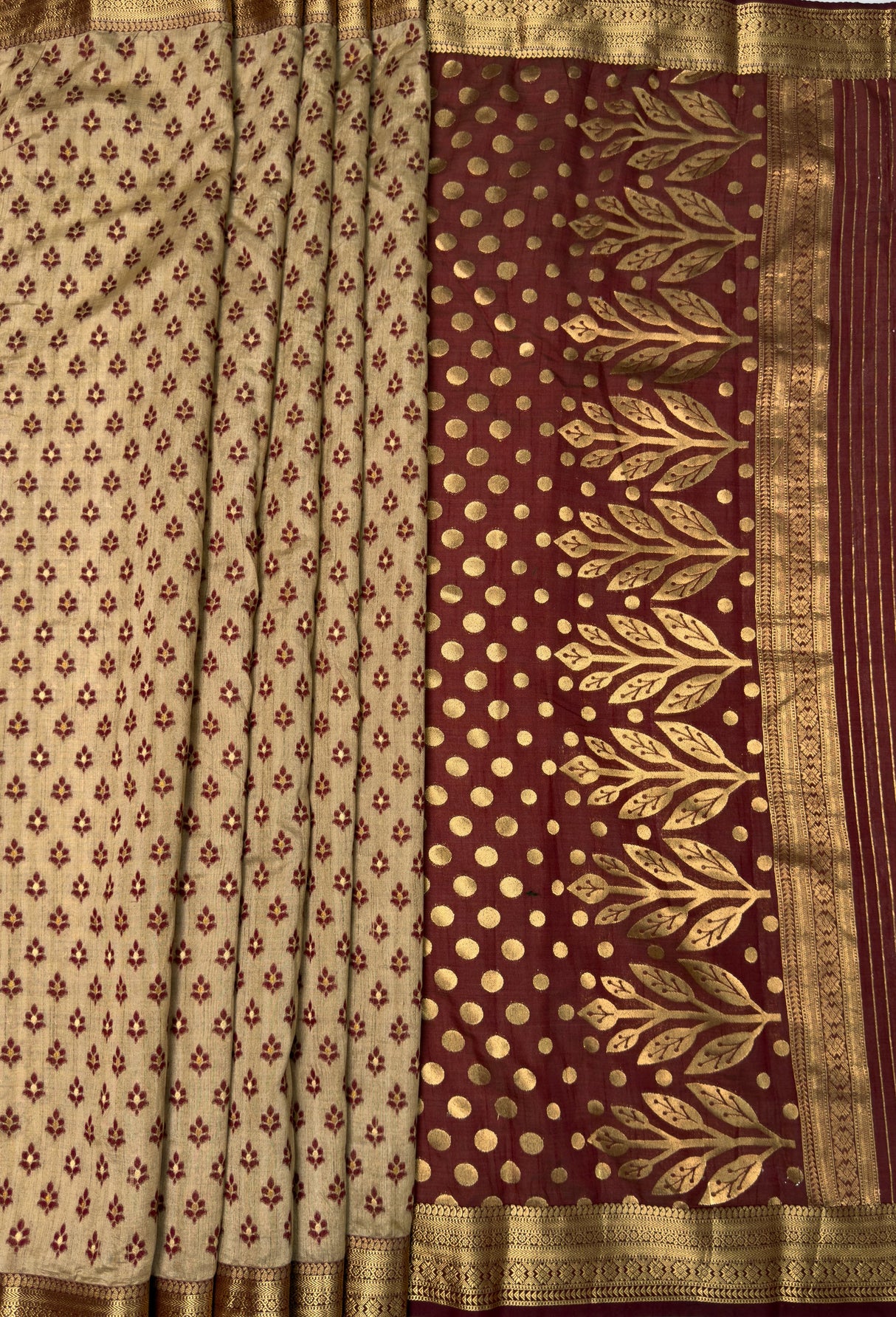 MIMOSA Maroon Banarasi Art Silk Saree β pallu and zari work detail