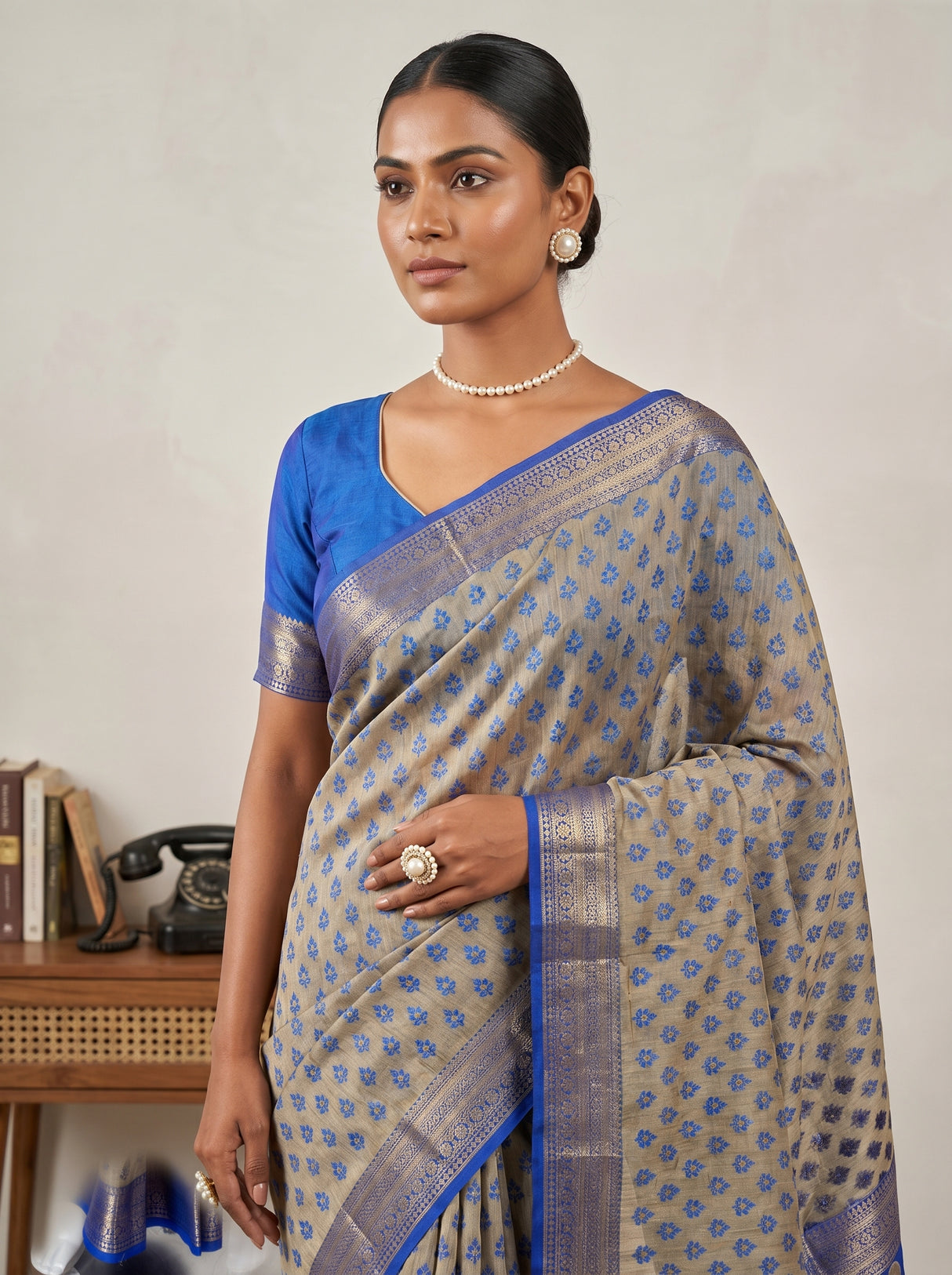 MIMOSA Royal Blue Banarasi Art Silk Saree β pose 10 styling detail