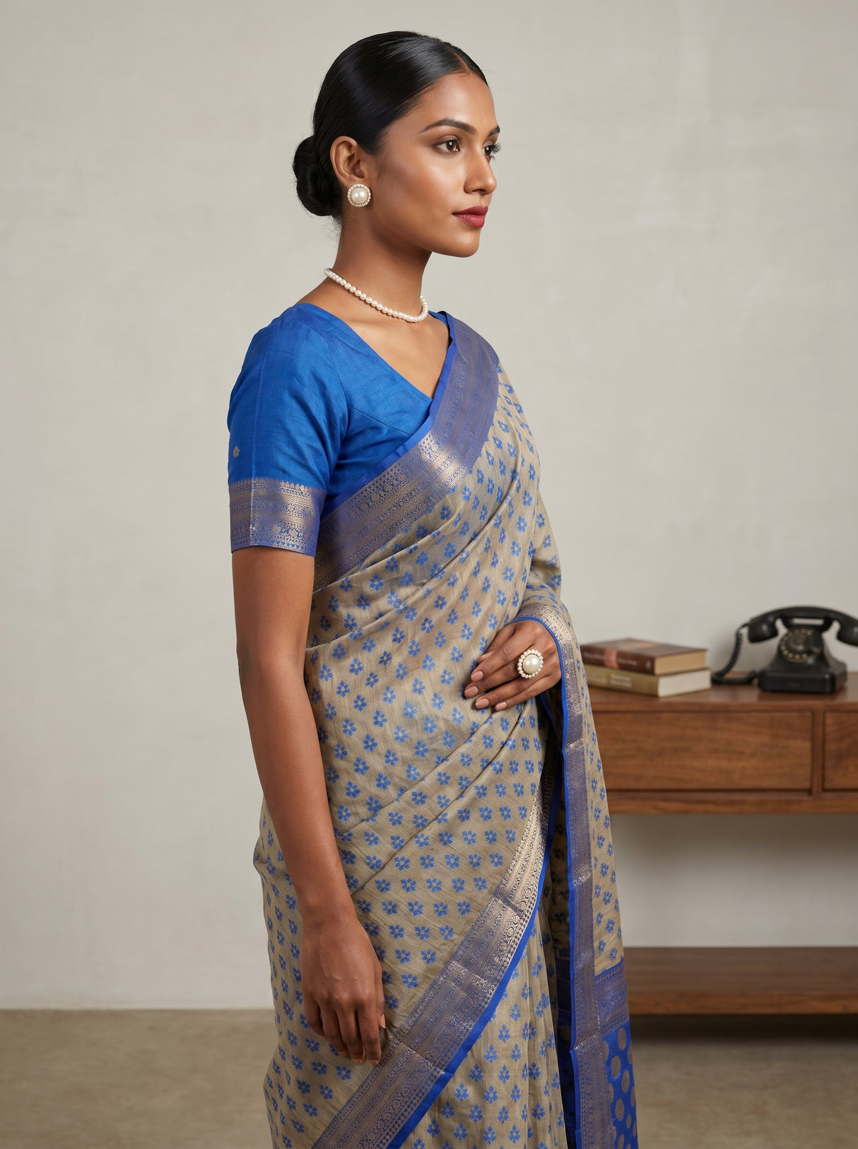 MIMOSA Royal Blue Banarasi Art Silk Saree β Model pose