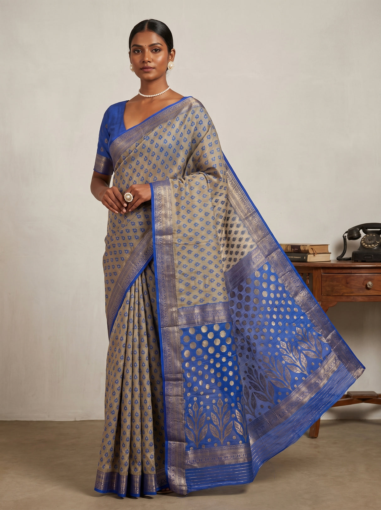 MIMOSA Royal Blue Banarasi Art Silk Saree β pose 5 styling detail