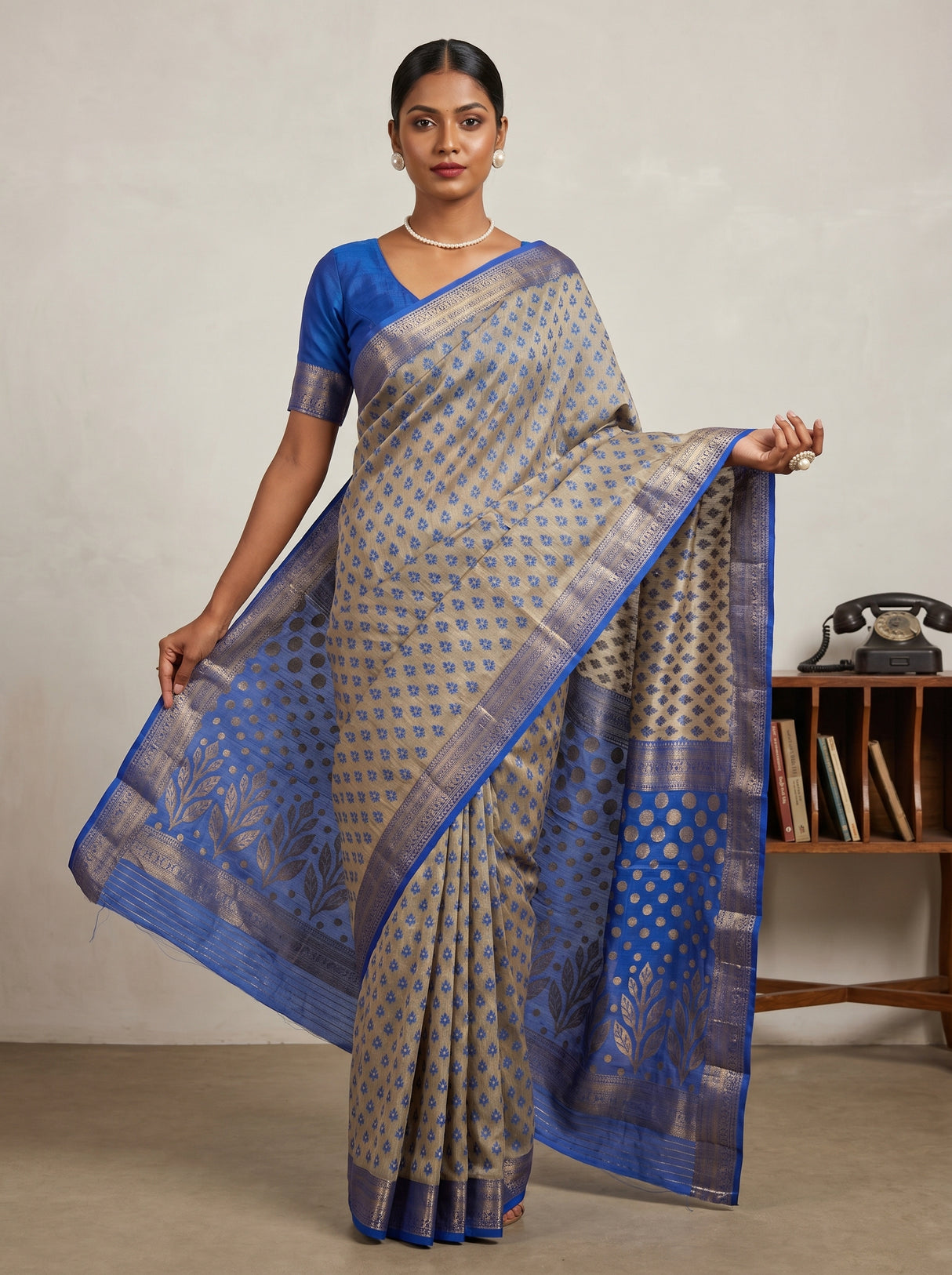 MIMOSA Royal Blue Banarasi Art Silk Saree β pose 6 styling detail