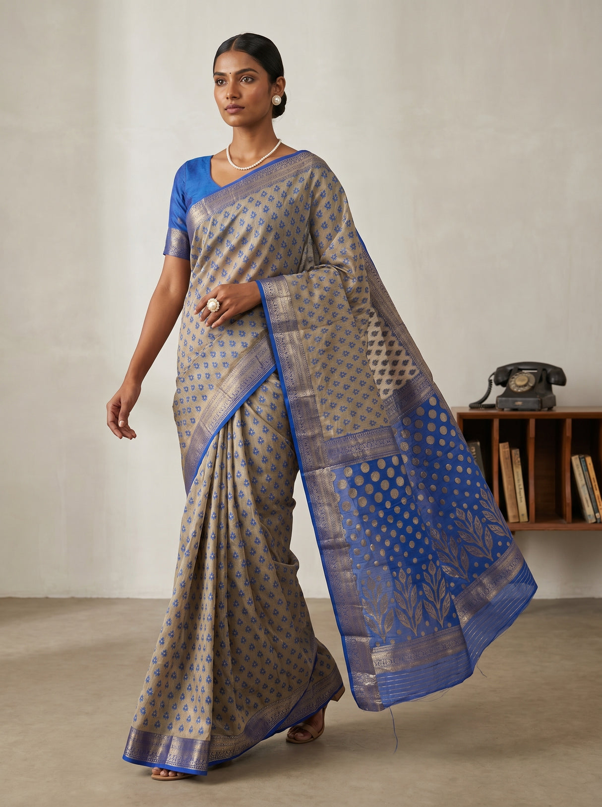 MIMOSA Royal Blue Banarasi Art Silk Saree β pose 7 styling detail