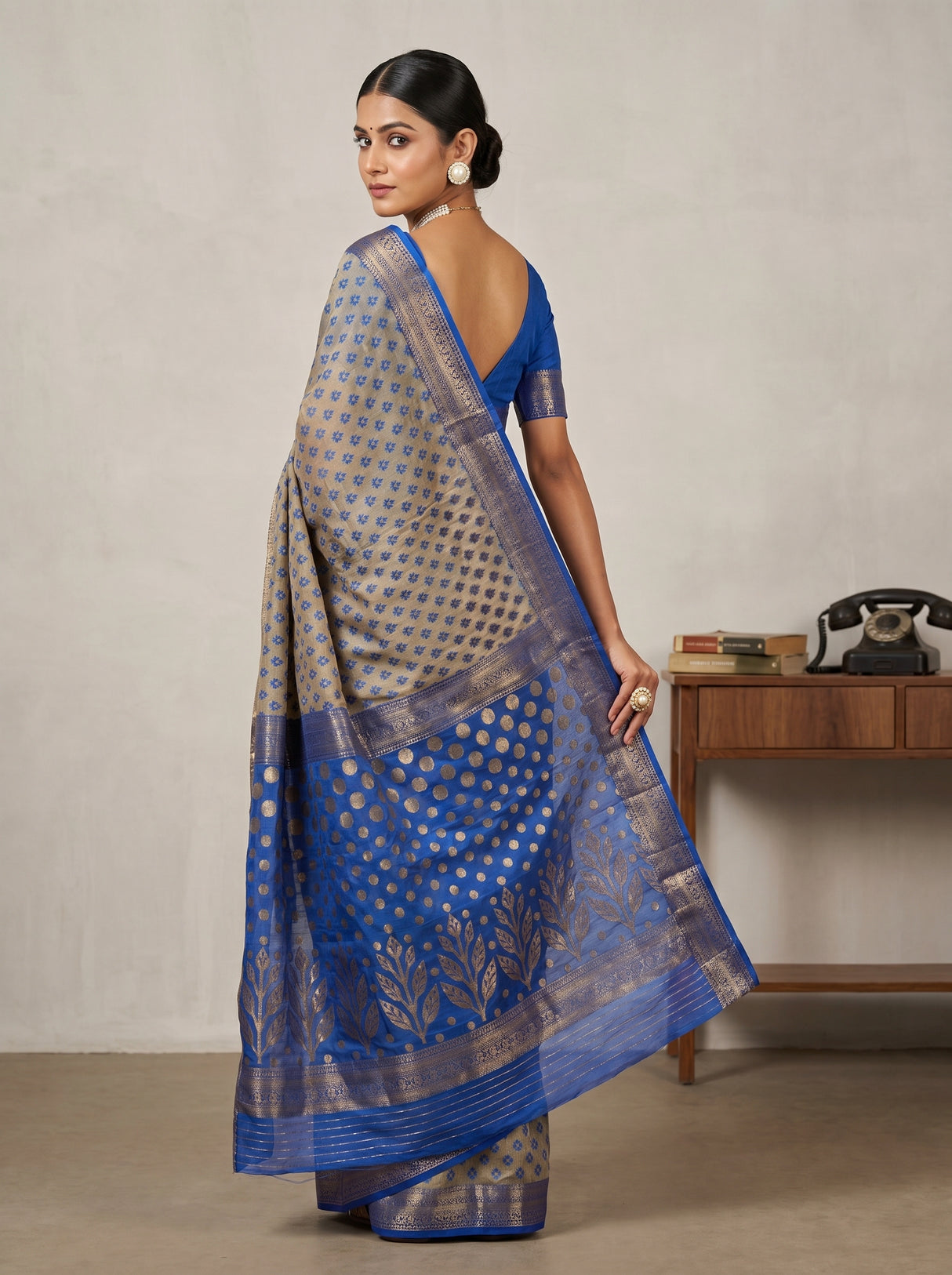 MIMOSA Royal Blue Banarasi Art Silk Saree β pose 9 styling detail
