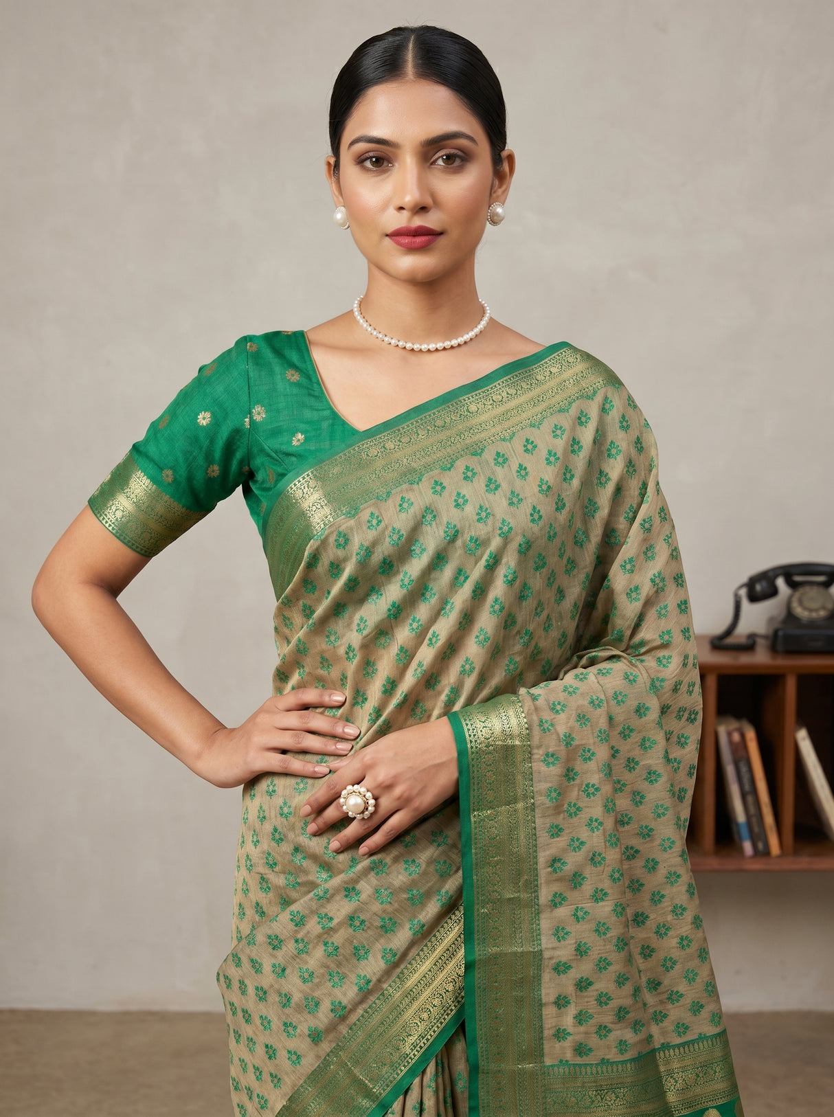 MIMOSA Rama Banarasi Art Silk Saree β pose 10 styling detail