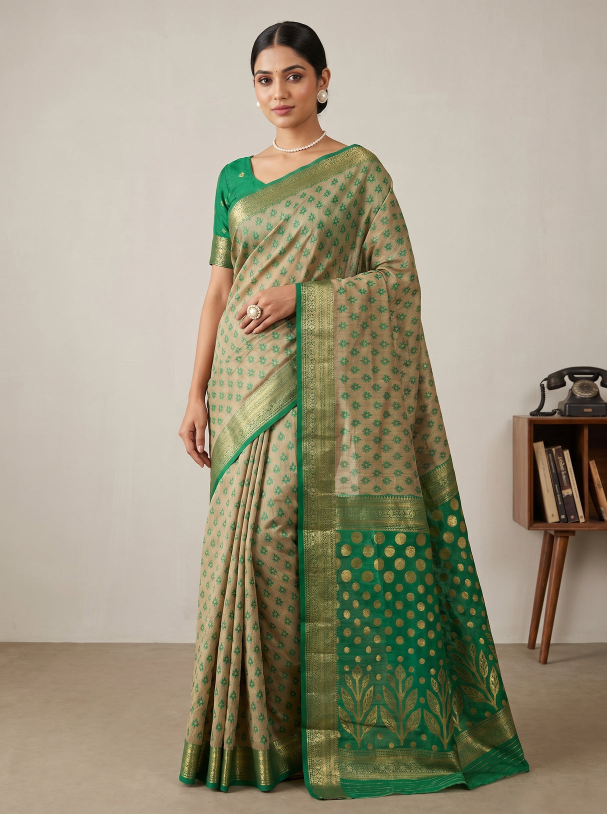 MIMOSA Rama Banarasi Art Silk Saree β pose 4 styling detail