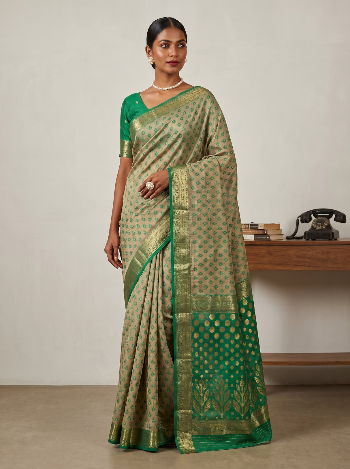 MIMOSA Rama Banarasi Art Silk Saree β pose 5 styling detail
