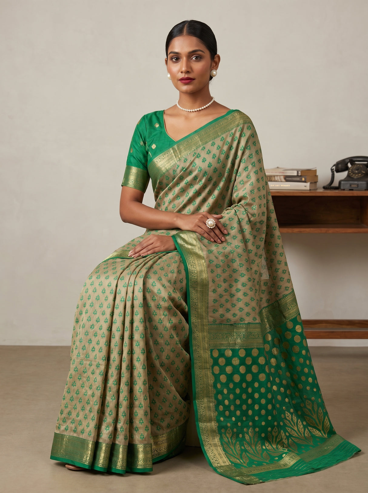 MIMOSA Rama Banarasi Art Silk Saree β pose 8 styling detail