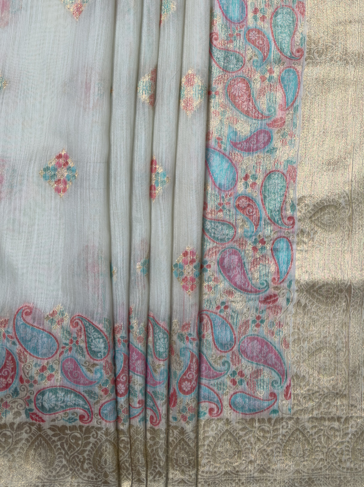 MIMOSA Half White Banarasi Linen Saree β fleets shot full lifestyle