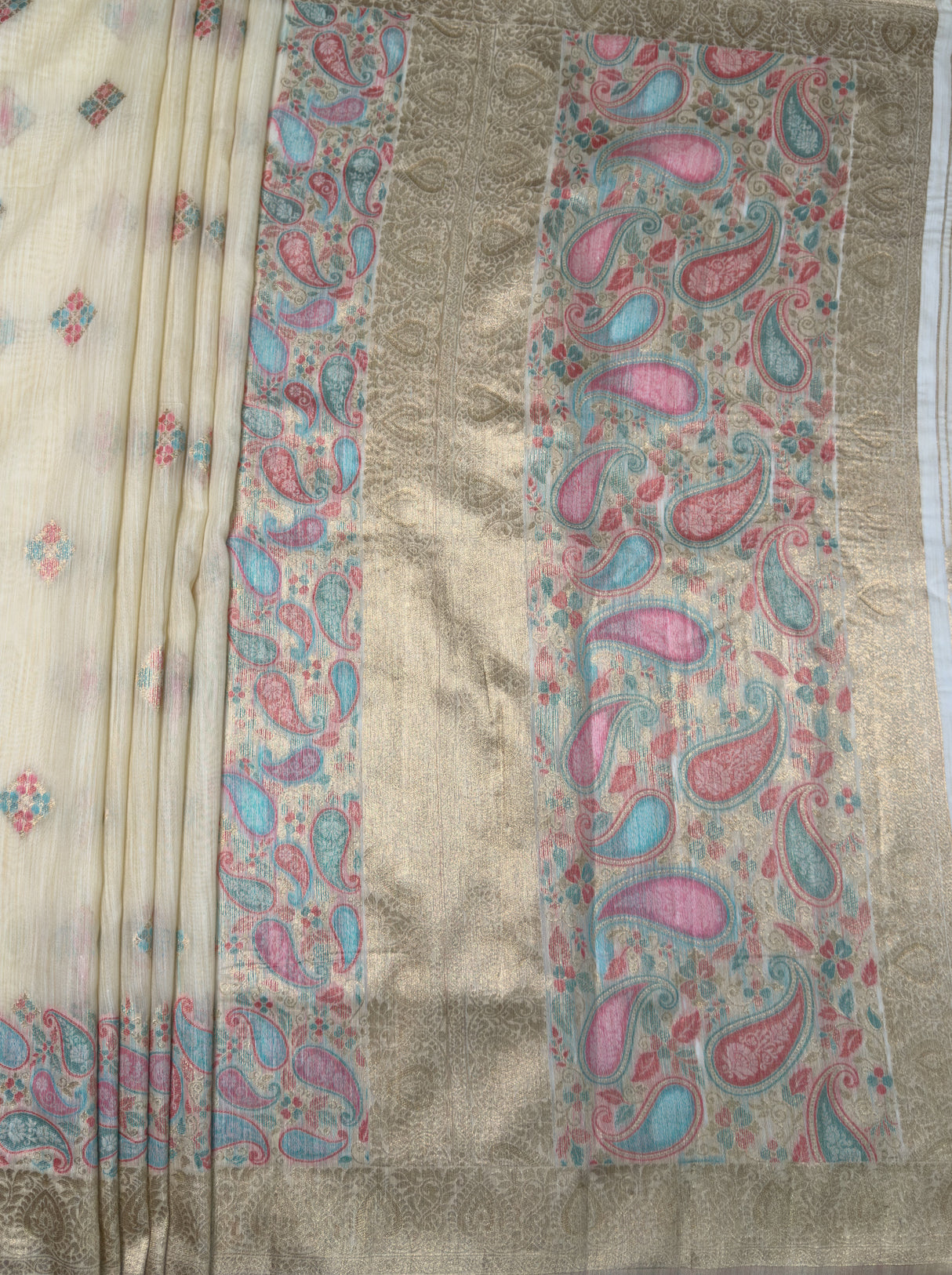 MIMOSA Mustard Banarasi Linen Saree β pallu and zari work detail