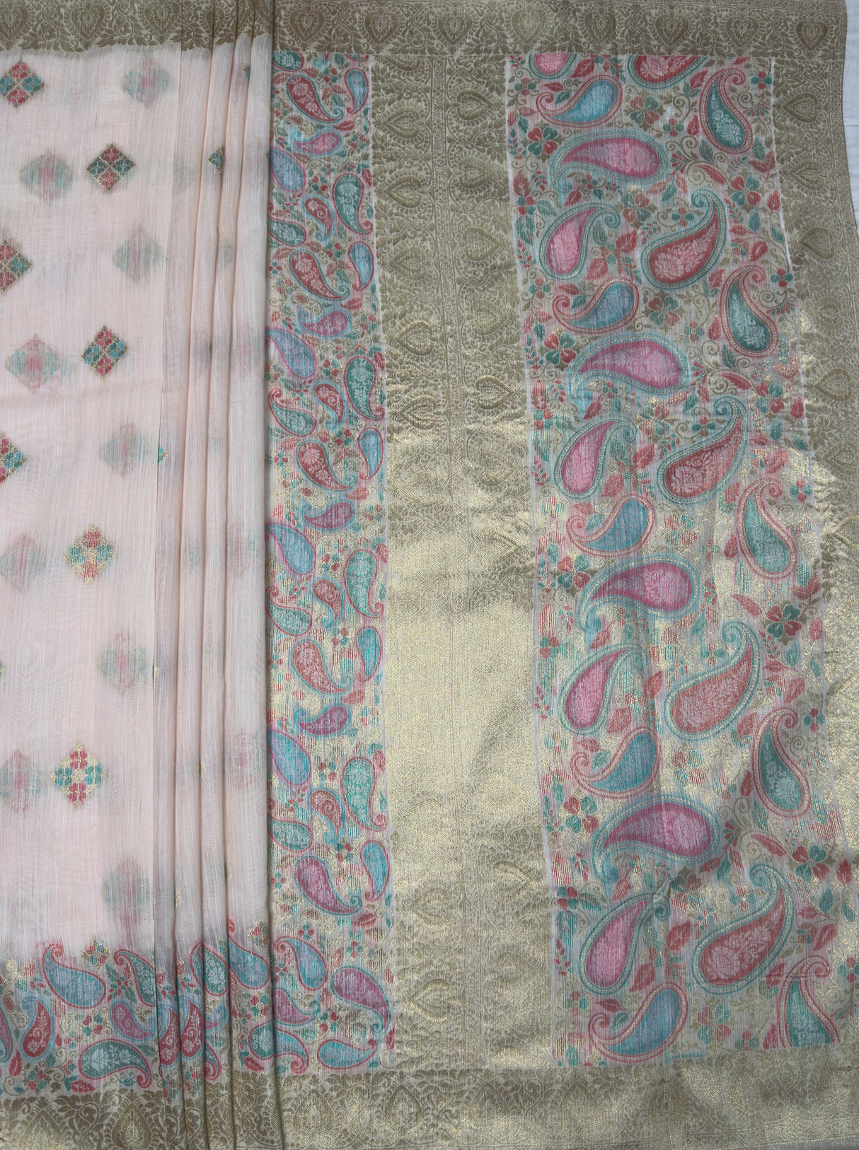 MIMOSA Pink Banarasi Linen Saree β pallu and zari work detail