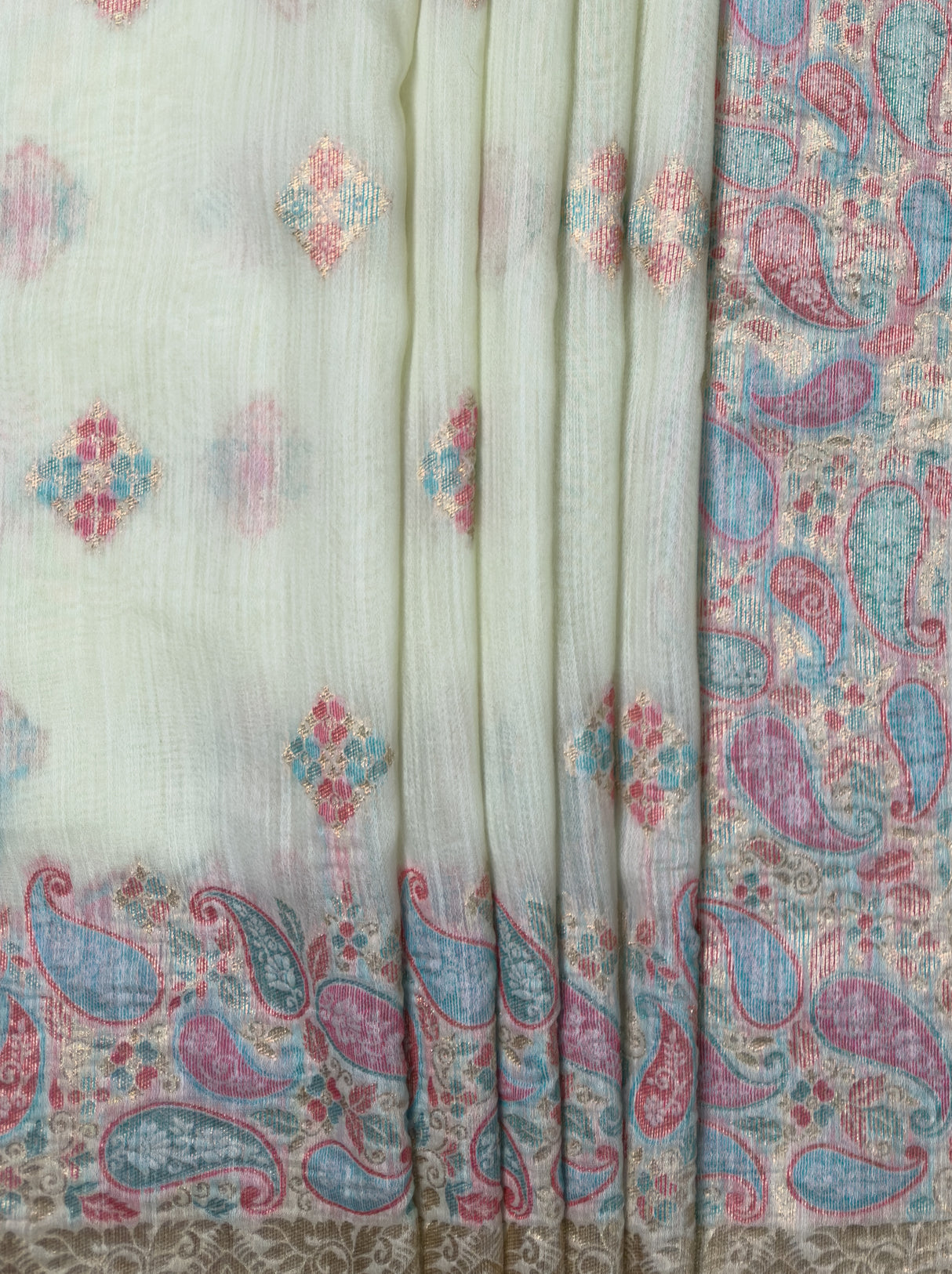 MIMOSA Pista Banarasi Linen Saree β fleets shot full lifestyle