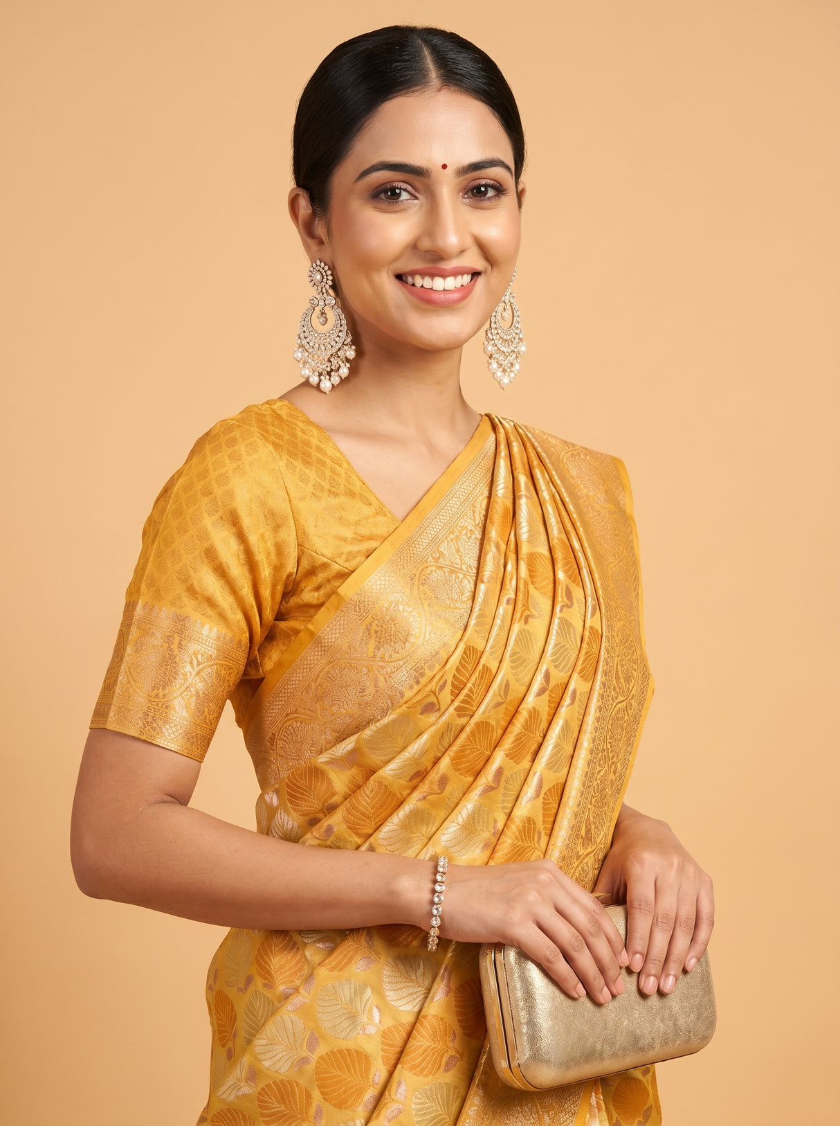 MIMOSA Mustard Kanjivaram Art Silk Saree β pose 10 styling detail