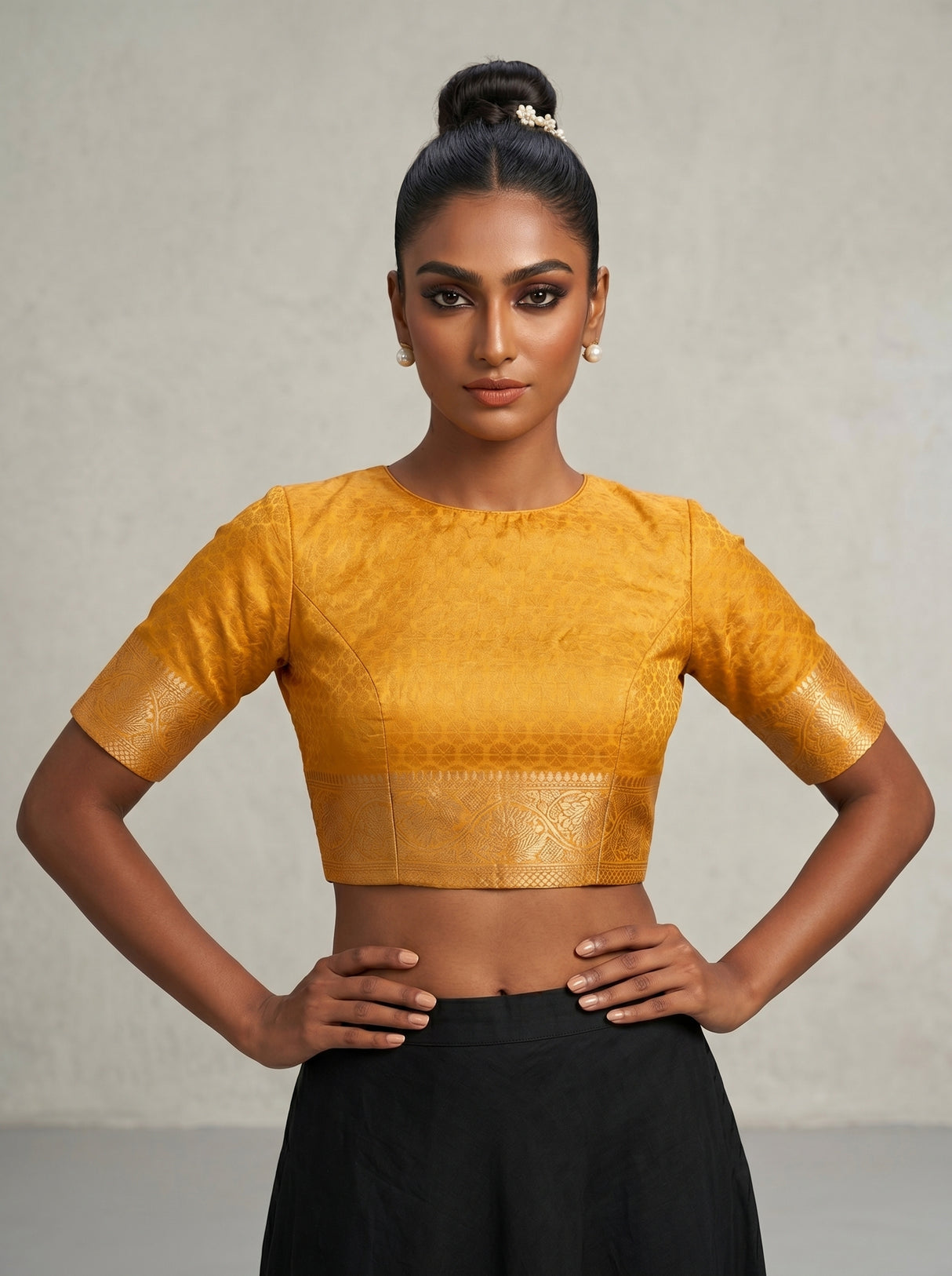 MIMOSA Mustard Kanjivaram Art Silk Saree β blouse close-up