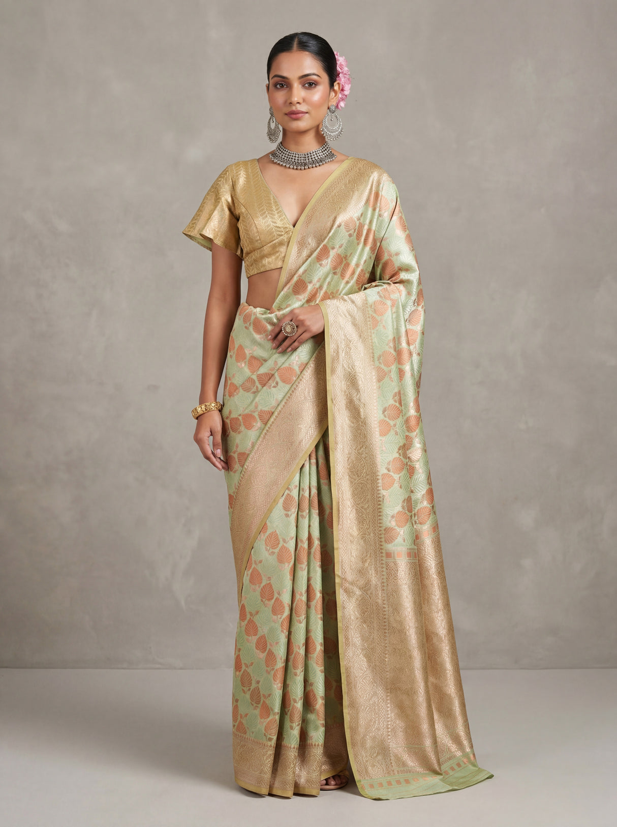MIMOSA Olive Kanjivaram Art Silk Saree β Full View