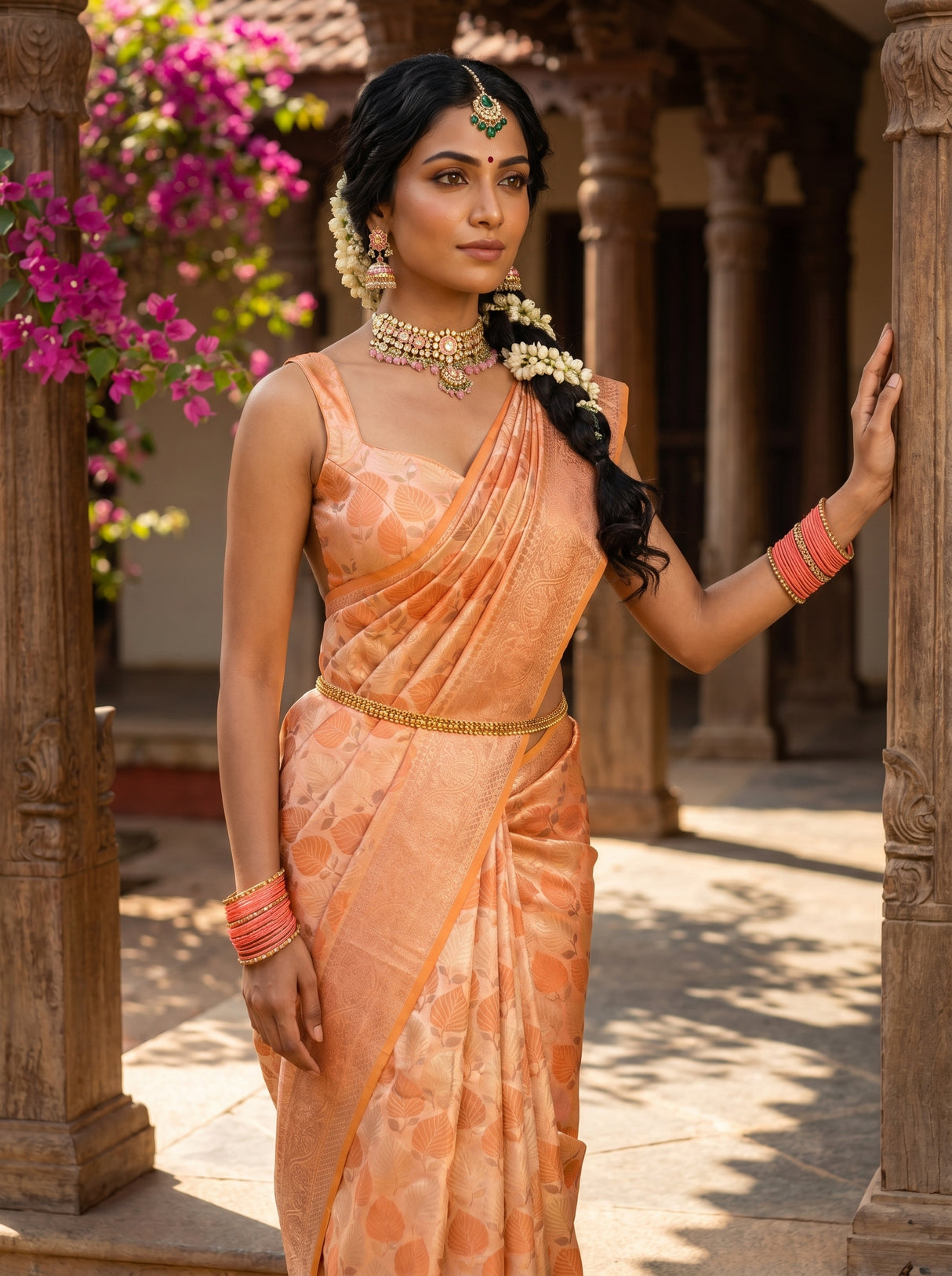 MIMOSA Peach Kanjivaram Art Silk Saree β Pallu Detail